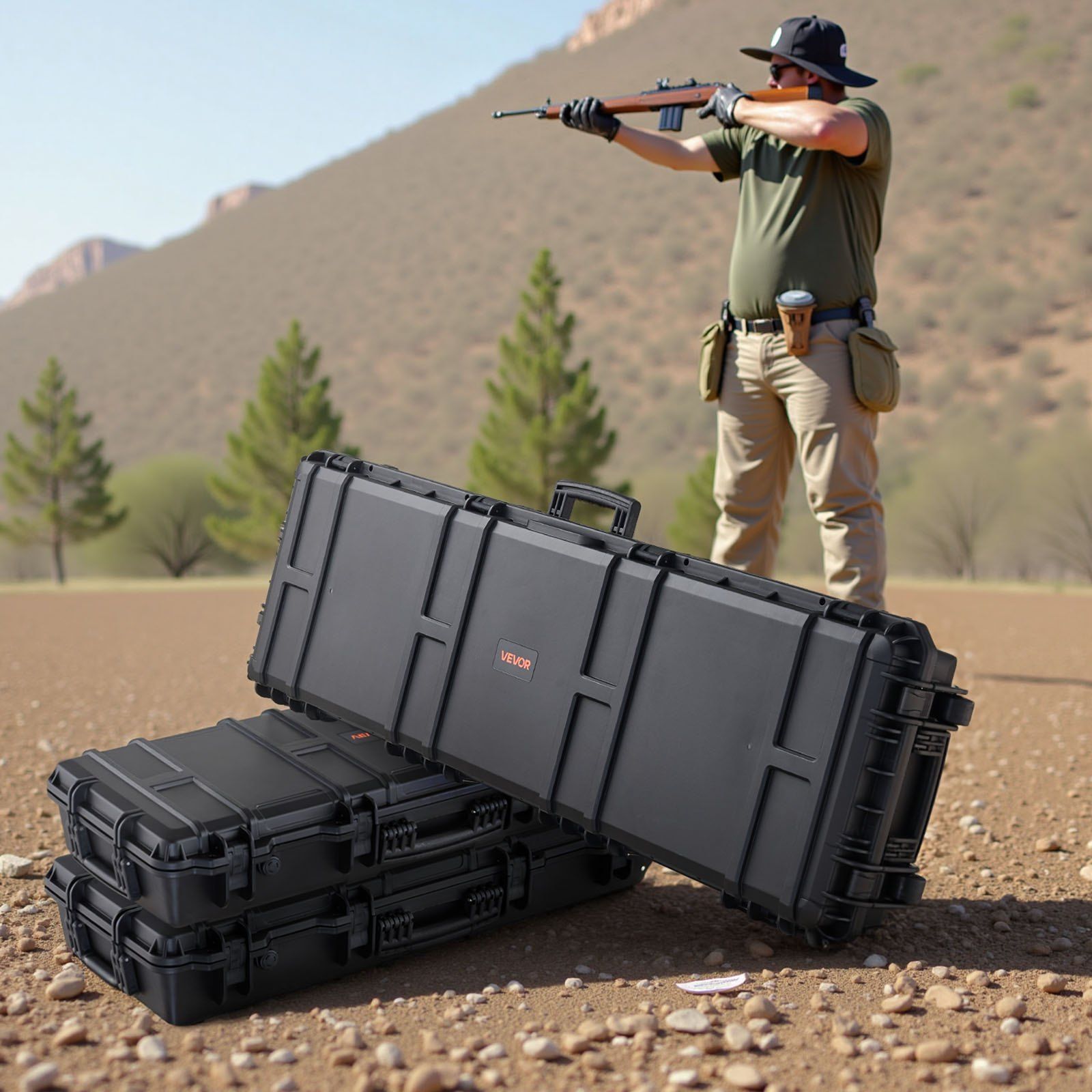 Hard Rifle Case, Lockable Rifle Case with Detachable XPE Foam, 1270 mm Gun Storage with Wheels, IP67 Waterproof & Dustproof Pistol Storage Cases for Rifles, Shotguns, Airsoft Guns, Black - Image 8