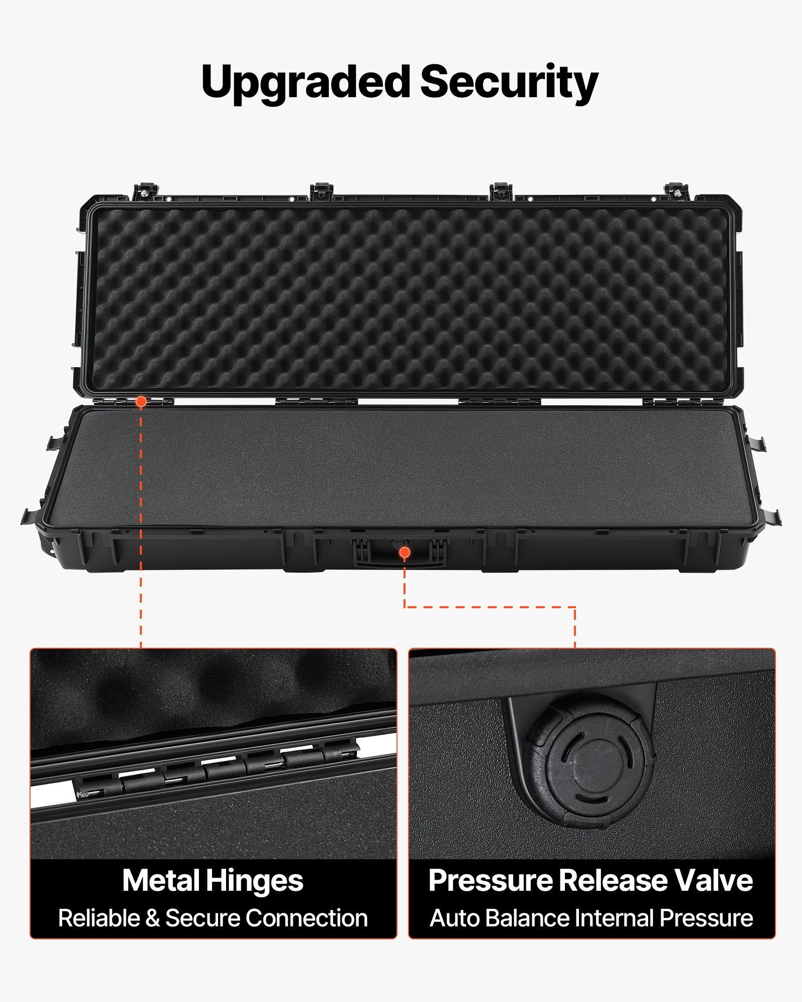 Hard Rifle Case, Lockable Rifle Case with Pre-cut Foams, 1320 mm Gun Storage with Wheels, Heavy Duty IP67 Waterproof & Dustproof Pistol Storage Cases for Rifles, Shotguns, Airsoft Guns, Black - Image 6
