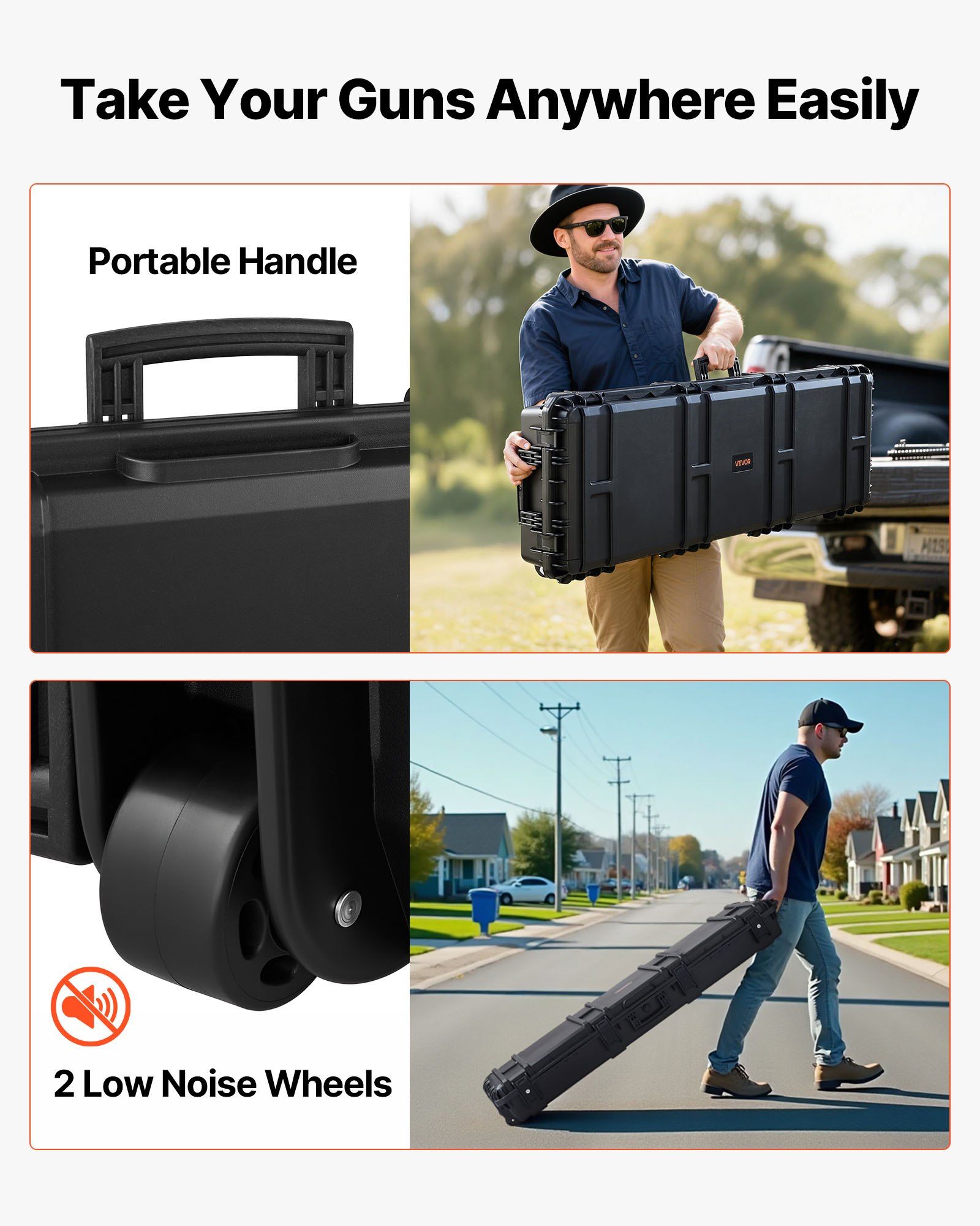 Hard Rifle Case, Lockable Rifle Case with Pre-cut Foams, 1320 mm Gun Storage with Wheels, Heavy Duty IP67 Waterproof & Dustproof Pistol Storage Cases for Rifles, Shotguns, Airsoft Guns, Black - Image 7