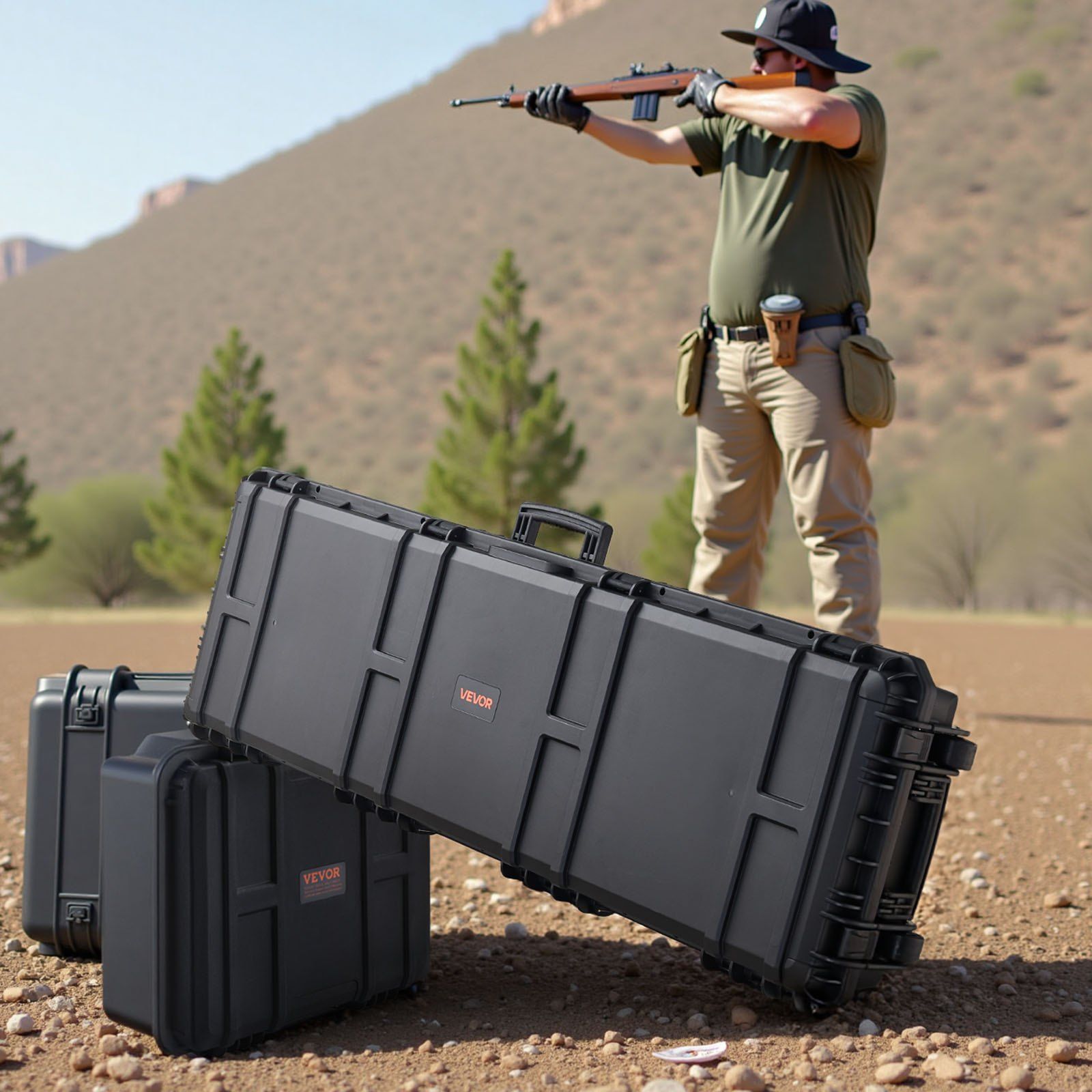 Hard Rifle Case, Lockable Rifle Case with Pre-cut Foams, 1320 mm Gun Storage with Wheels, Heavy Duty IP67 Waterproof & Dustproof Pistol Storage Cases for Rifles, Shotguns, Airsoft Guns, Black - Image 8