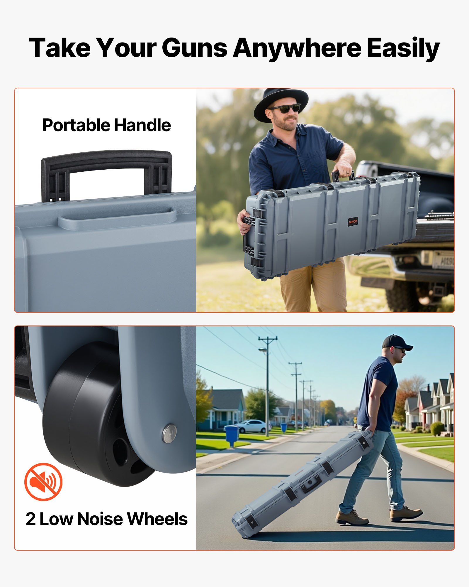 Hard Rifle Case, Lockable Rifle Case with Pre-cut Foams, 1320 mm Gun Storage with Wheels, Heavy Duty IP67 Waterproof & Dustproof Pistol Storage Cases for Rifles, Shotguns, Airsoft Guns, Grey - Image 7