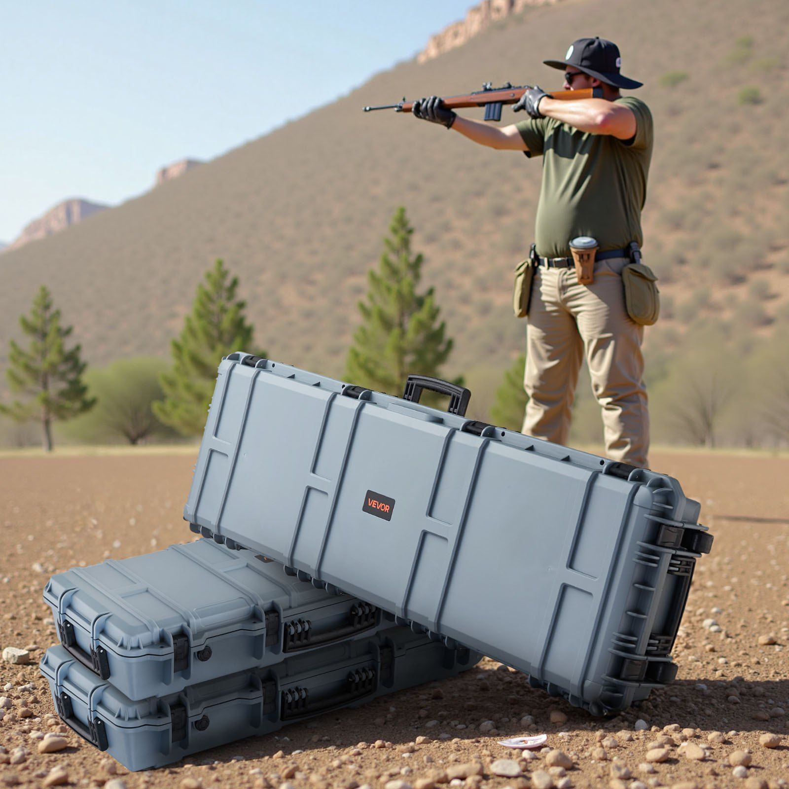 Hard Rifle Case, Lockable Rifle Case with Pre-cut Foams, 1320 mm Gun Storage with Wheels, Heavy Duty IP67 Waterproof & Dustproof Pistol Storage Cases for Rifles, Shotguns, Airsoft Guns, Grey - Image 8