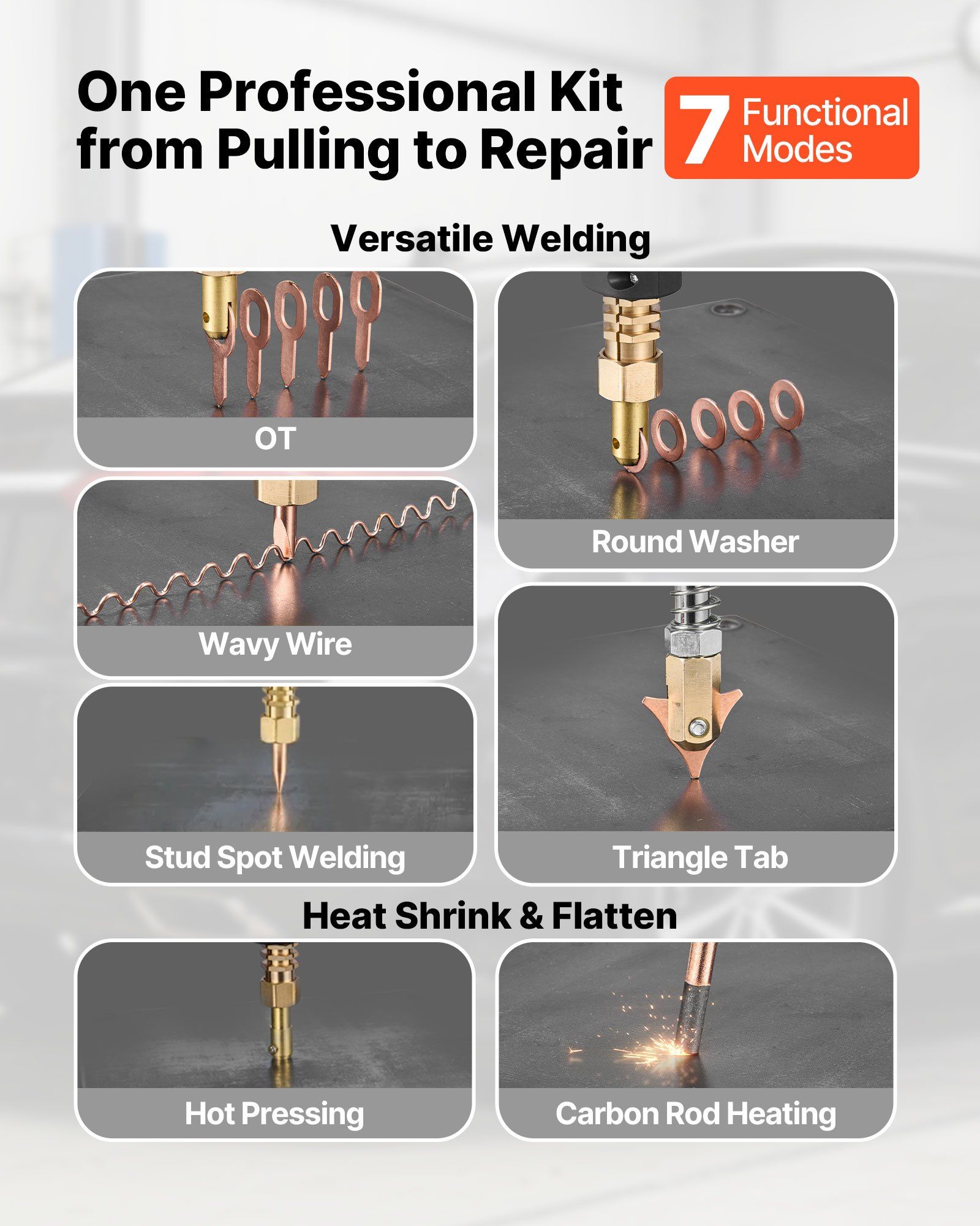 Stud Welder Dent Repair Kit & Welding Cart, 3KW Spot Welder with 2 Welding Guns and 7 Modes, Auto Body Spot Welding Dent Repair Machine for Steel Panel Repair - Image 3