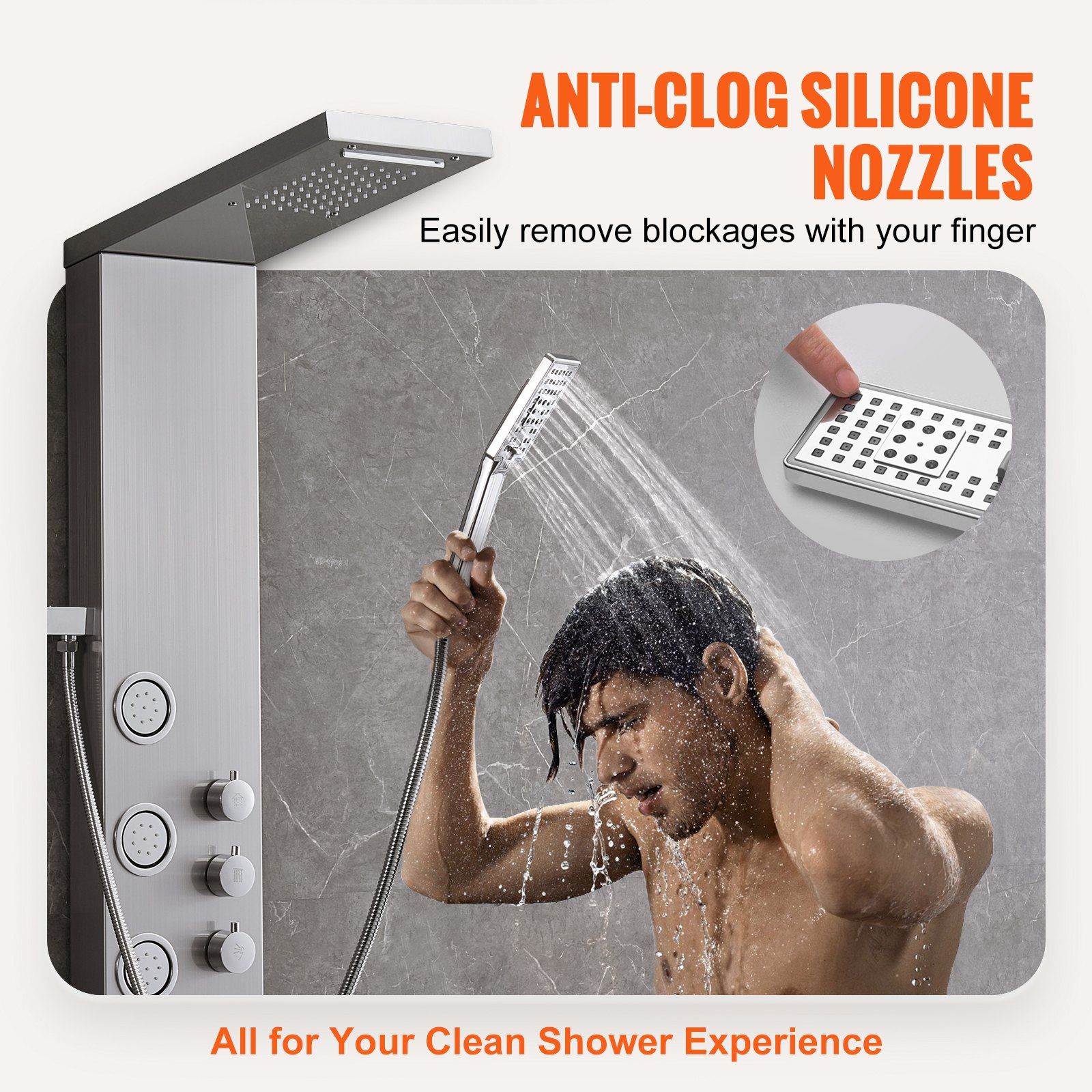Shower Panel System, 4 Shower Modes Shower Panel Tower, Rainfall, Waterfall, 5 Full Body Massage Jets and 3-Setting Handheld Shower Head with 59