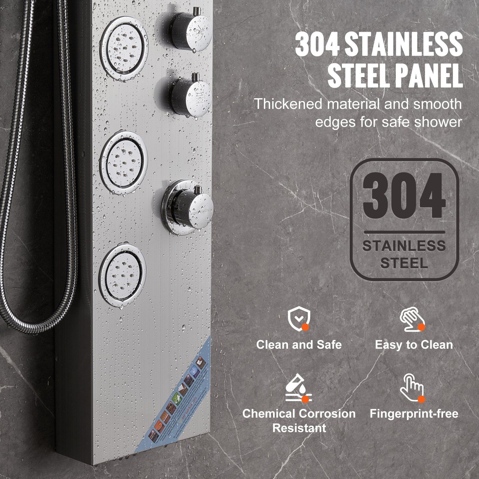 Shower Panel System, 4 Shower Modes Shower Panel Tower, Rainfall, Waterfall, 5 Full Body Massage Jets and 3-Setting Handheld Shower Head with 59
