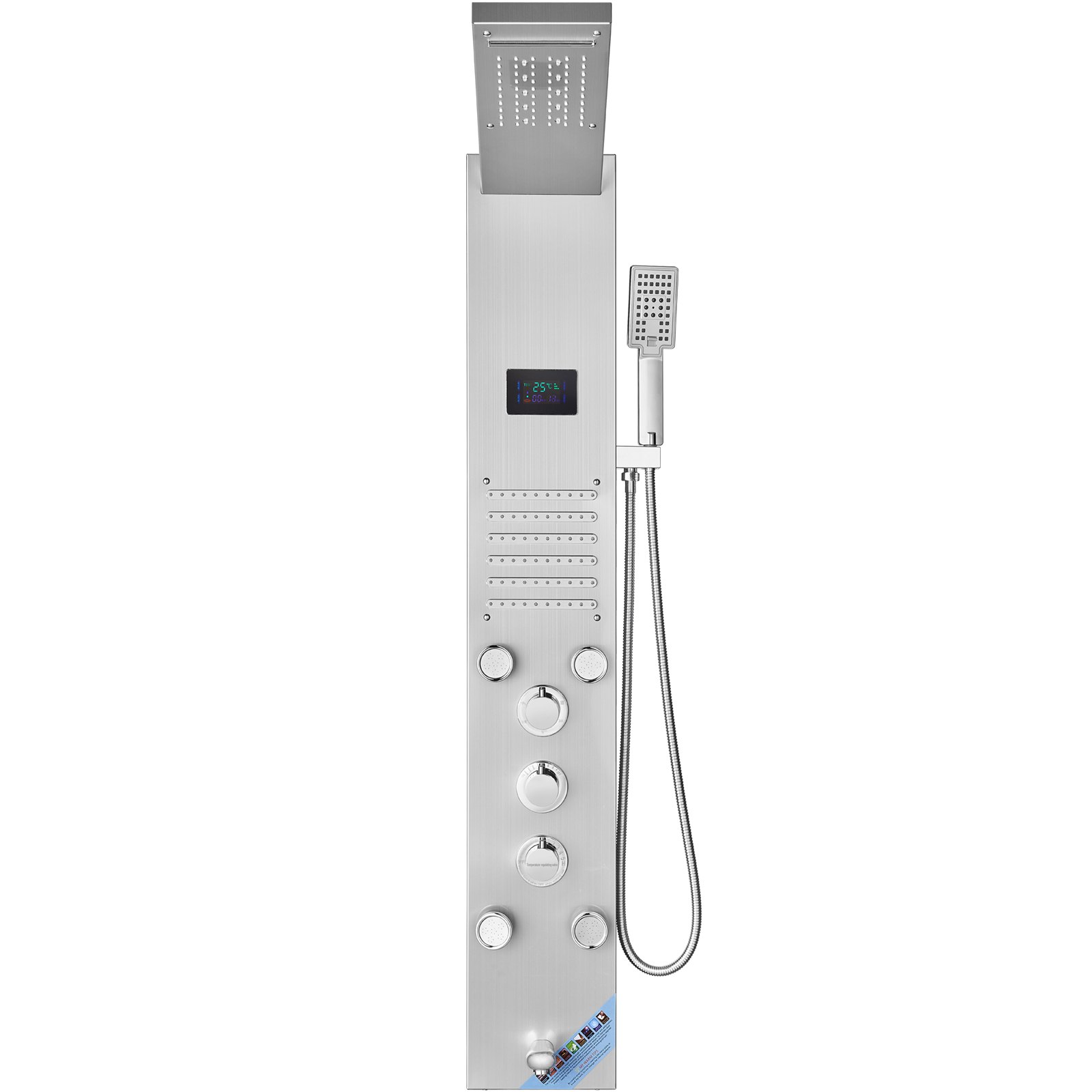 Shower Panel System, 6 Shower Modes, LED & Screen Hydroelectricity Shower Panel Tower, Rainfall, Waterfall, 5 Massage Jets, Tub Spout, Handheld Shower, Stainless Steel Wall-Mounted Shower Set - Image 1