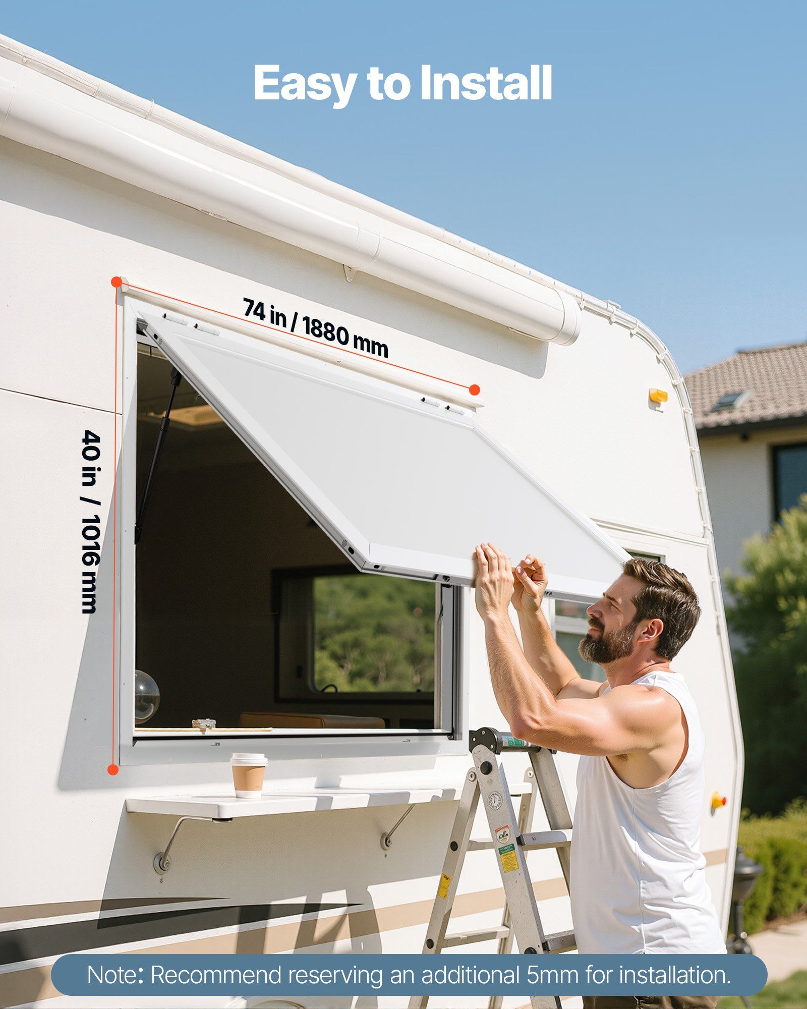 Concession Window 188x102cm, Aluminum Alloy Frame Service Window for Food Truck, Up to 85 Degrees Stand Serving Window with Awning Door and Drag Hook, Rainwater Resistant for Concession Trailer - Image 2