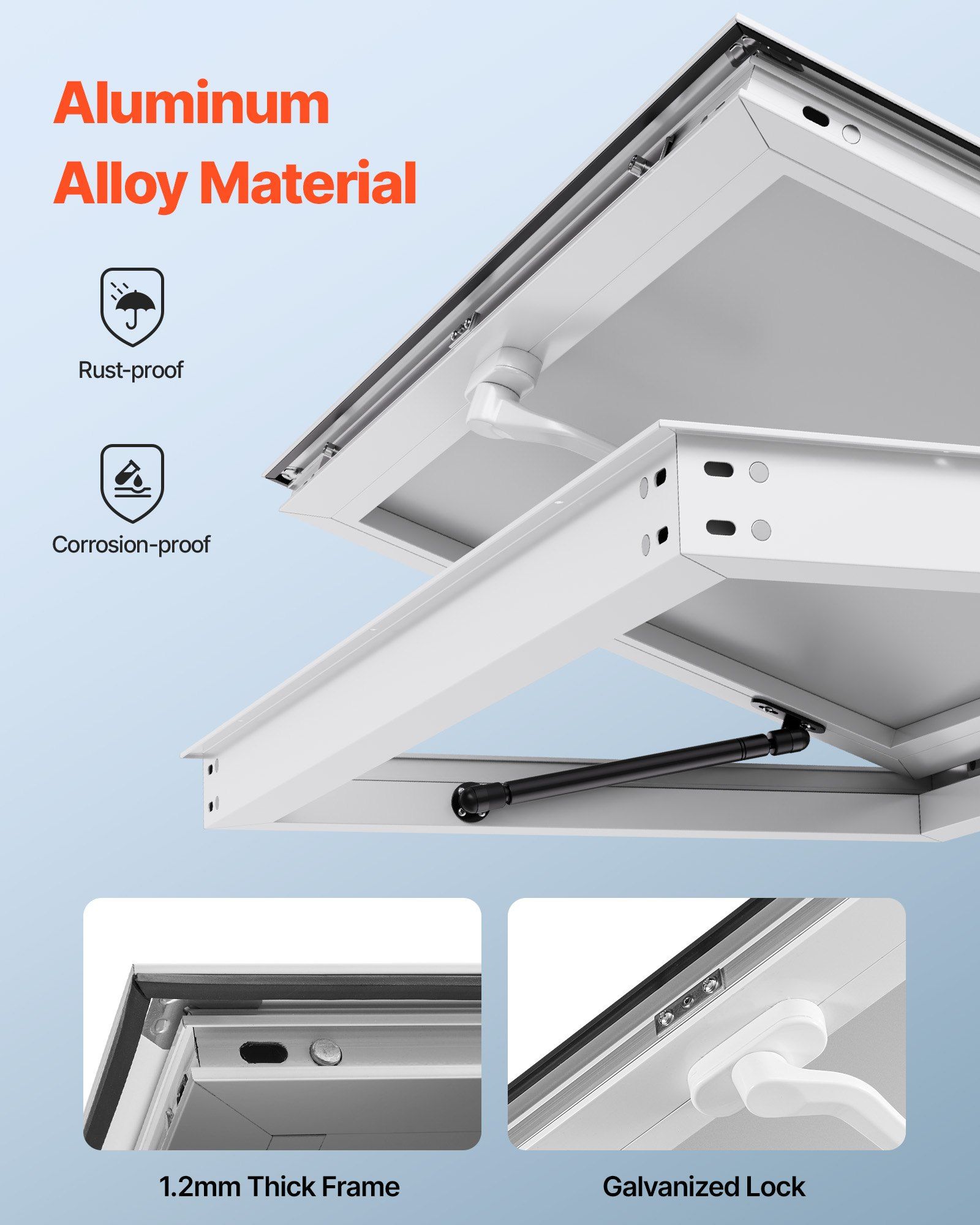 Concession Window 188x102cm, Aluminum Alloy Frame Service Window for Food Truck, Up to 85 Degrees Stand Serving Window with Awning Door and Drag Hook, Rainwater Resistant for Concession Trailer - Image 5