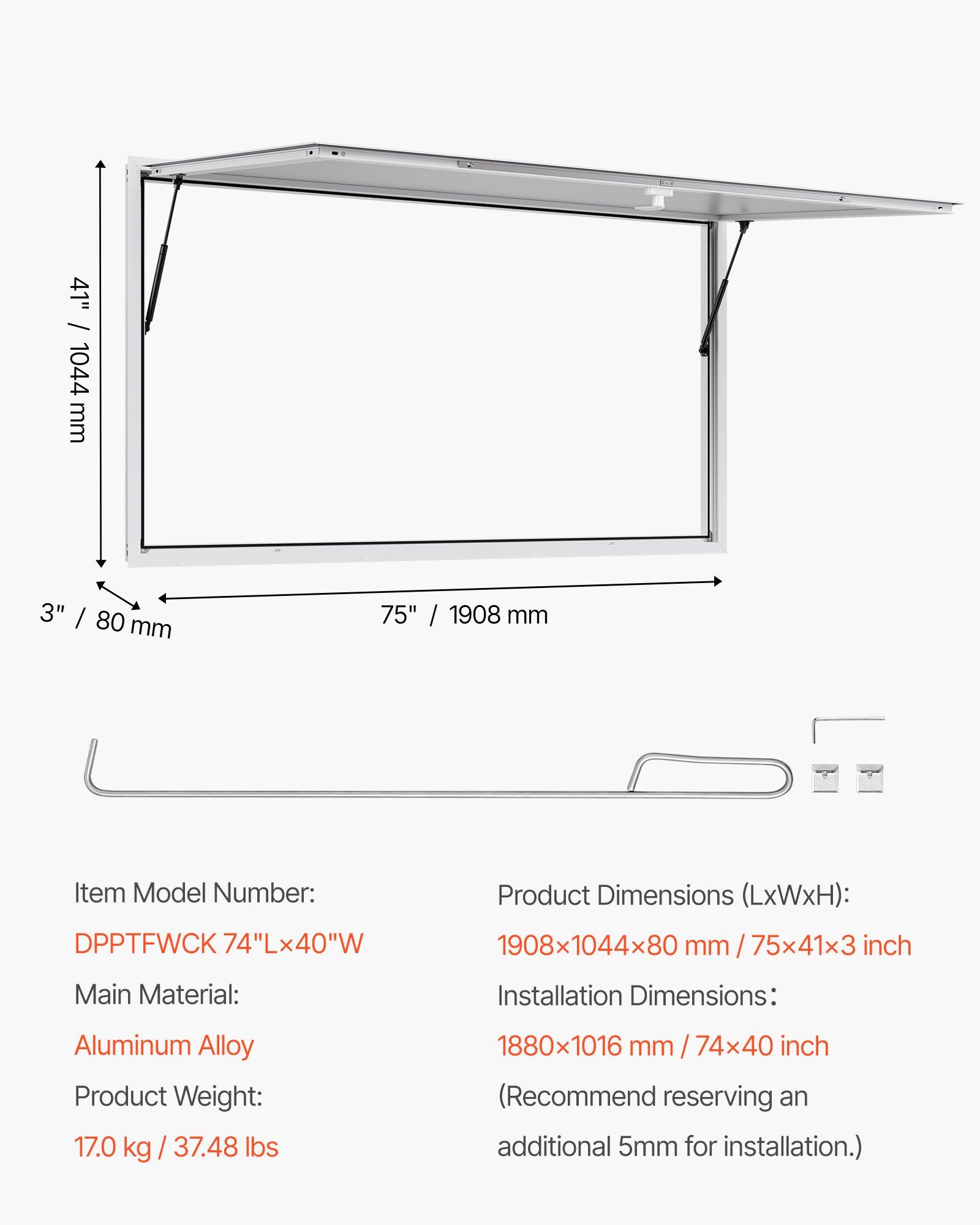 Concession Window 188x102cm, Aluminum Alloy Frame Service Window for Food Truck, Up to 85 Degrees Stand Serving Window with Awning Door and Drag Hook, Rainwater Resistant for Concession Trailer - Image 7