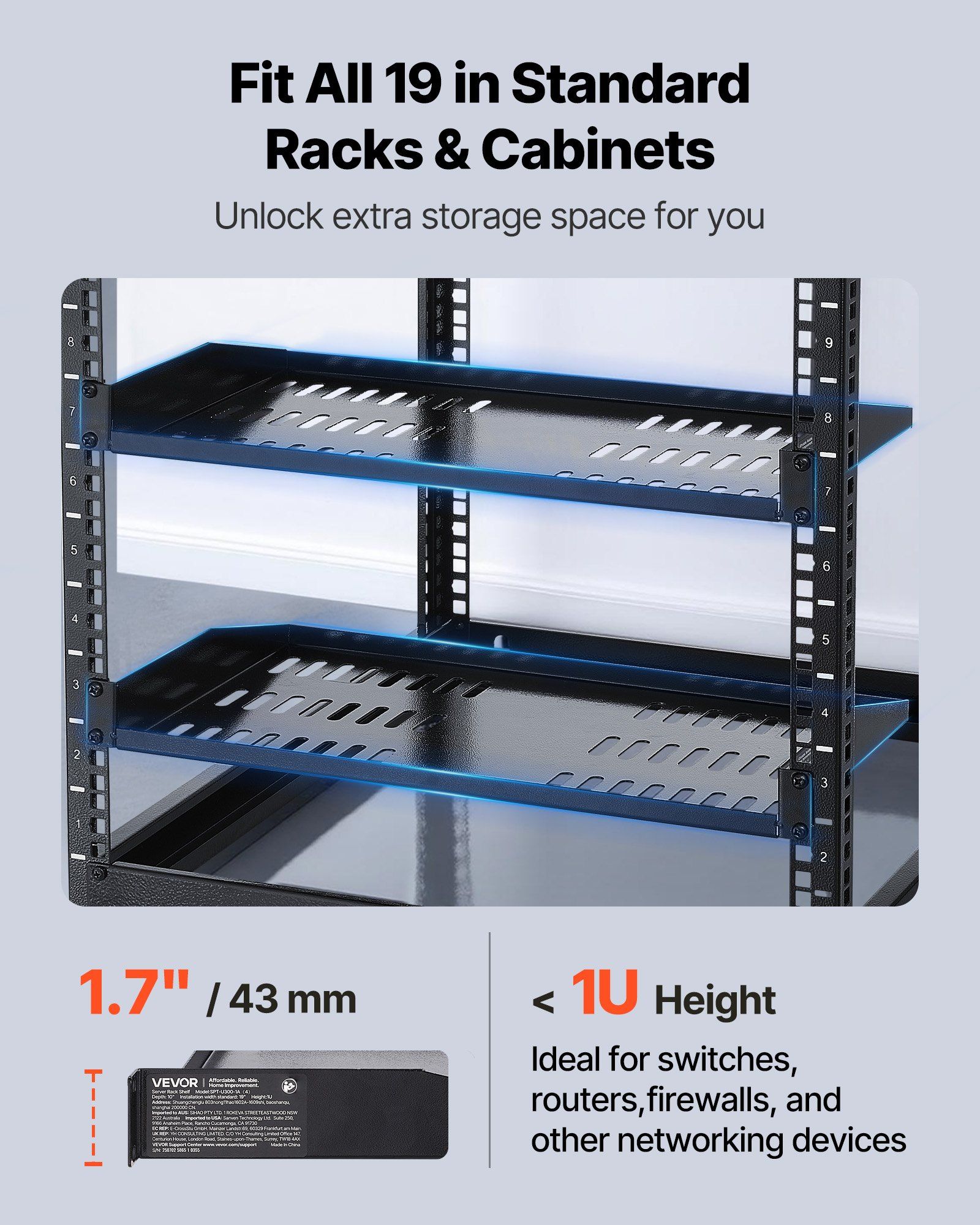 1U Server Rack Shelf, 4 PCS, 22.68 kg Max Load-Bearing Vented Cantilever, Wall Mount or Rack Mount Shelf with Tray, 254 mm Depth, Good Air Circulation for Cabinet Computer Network Equipment - Image 2
