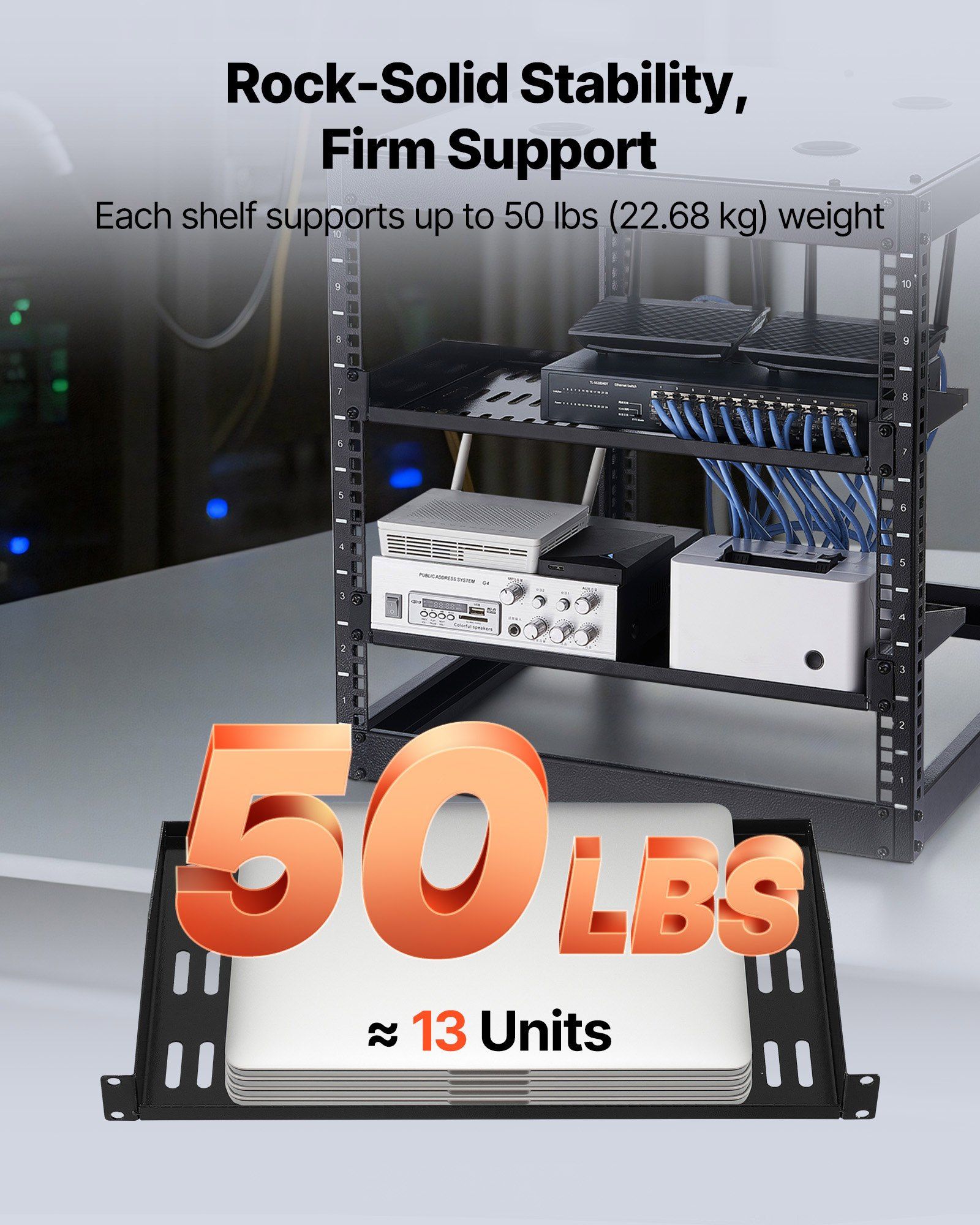1U Server Rack Shelf, 4 PCS, 22.68 kg Max Load-Bearing Vented Cantilever, Wall Mount or Rack Mount Shelf with Tray, 254 mm Depth, Good Air Circulation for Cabinet Computer Network Equipment - Image 3