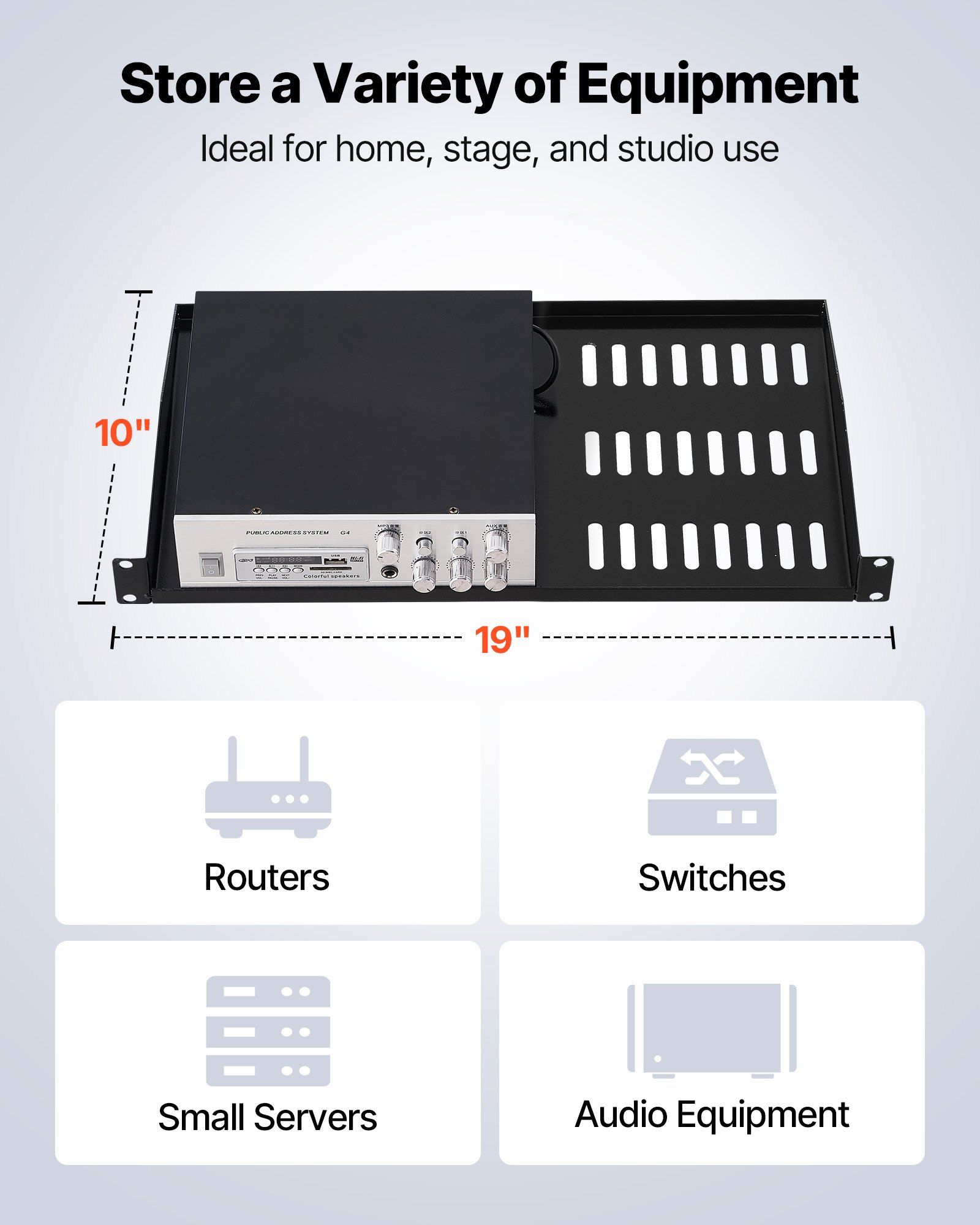 1U Server Rack Shelf, 4 PCS, 22.68 kg Max Load-Bearing Vented Cantilever, Wall Mount or Rack Mount Shelf with Tray, 254 mm Depth, Good Air Circulation for Cabinet Computer Network Equipment - Image 5