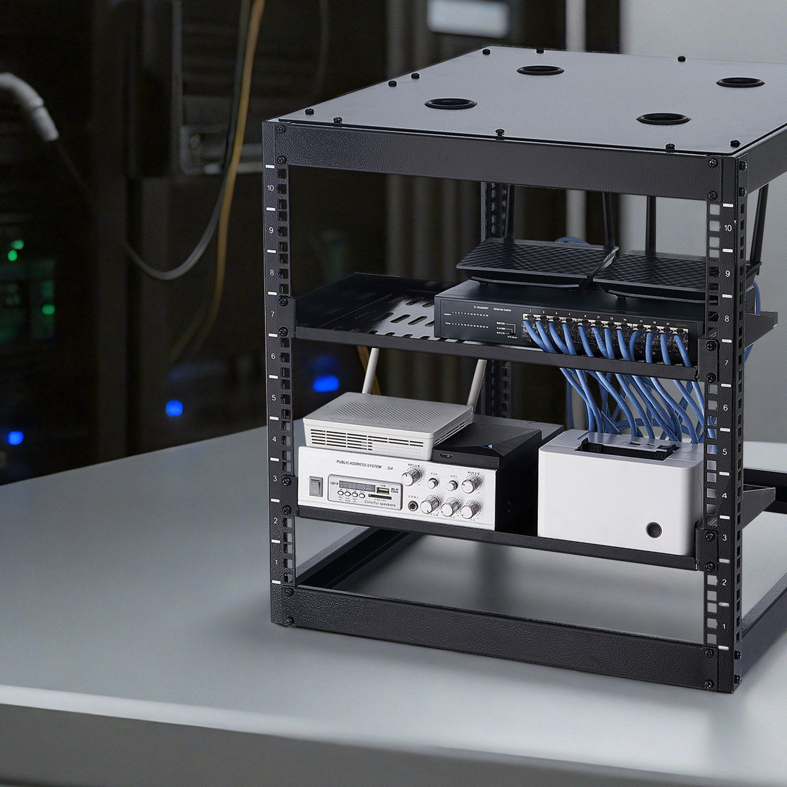 1U Server Rack Shelf, 4 PCS, 22.68 kg Max Load-Bearing Vented Cantilever, Wall Mount or Rack Mount Shelf with Tray, 254 mm Depth, Good Air Circulation for Cabinet Computer Network Equipment - Image 8