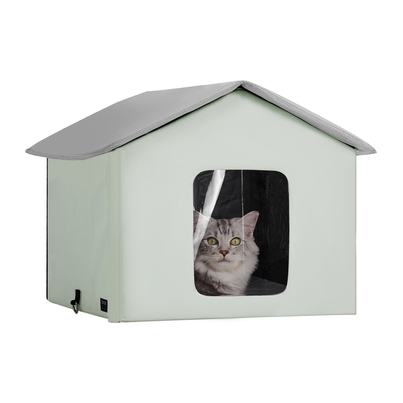 Heated Cat House, Outdoor Kitty Shelter with Adjustable Temperature and Timer, 600D Oxford Cloth Foldable Cat Shelter with Heated Pad  for Winter to Stay Warm and Cozy, Green (Middle) - Image 1