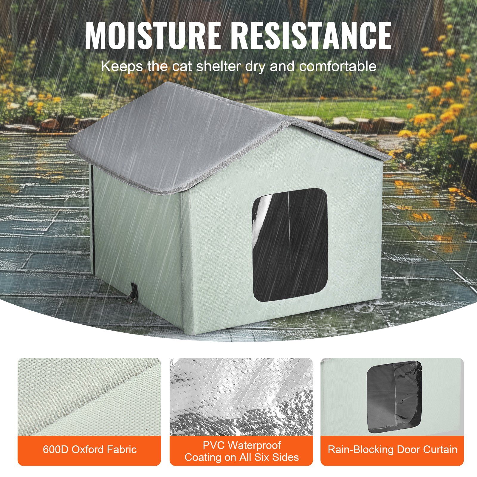 Heated Cat House, Outdoor Kitty Shelter with Adjustable Temperature and Timer, 600D Oxford Cloth Foldable Cat Shelter with Heated Pad  for Winter to Stay Warm and Cozy, Green (Middle) - Image 4