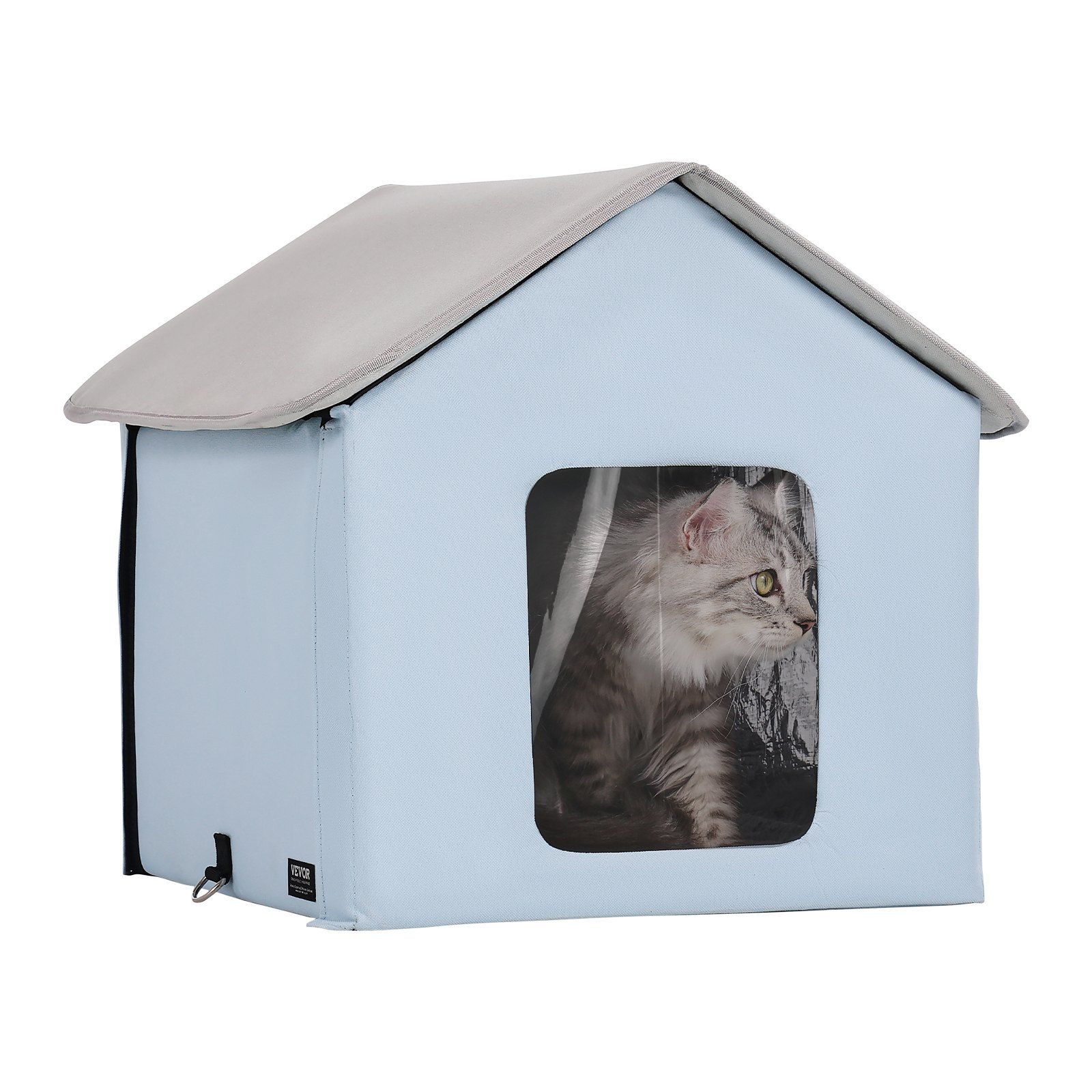 Heated Cat House, Outdoor Kitty Shelter with Timer, 600D Oxford Cloth Foldable Cat Shelter with Heated Pad  for Winter to Stay Warm and Cozy, Blue (Small) - Image 1