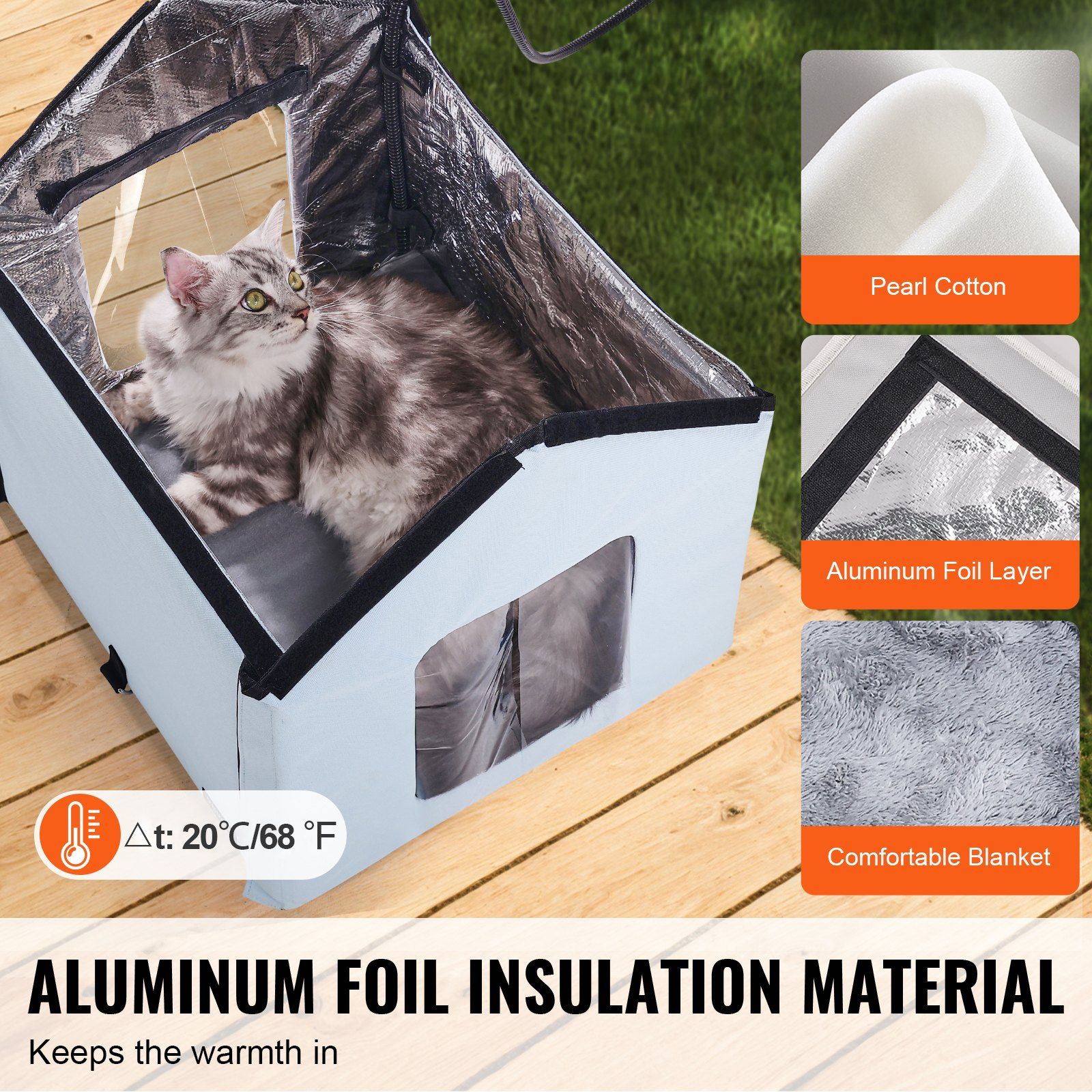 Heated Cat House, Outdoor Kitty Shelter with Timer, 600D Oxford Cloth Foldable Cat Shelter with Heated Pad  for Winter to Stay Warm and Cozy, Blue (Small) - Image 3