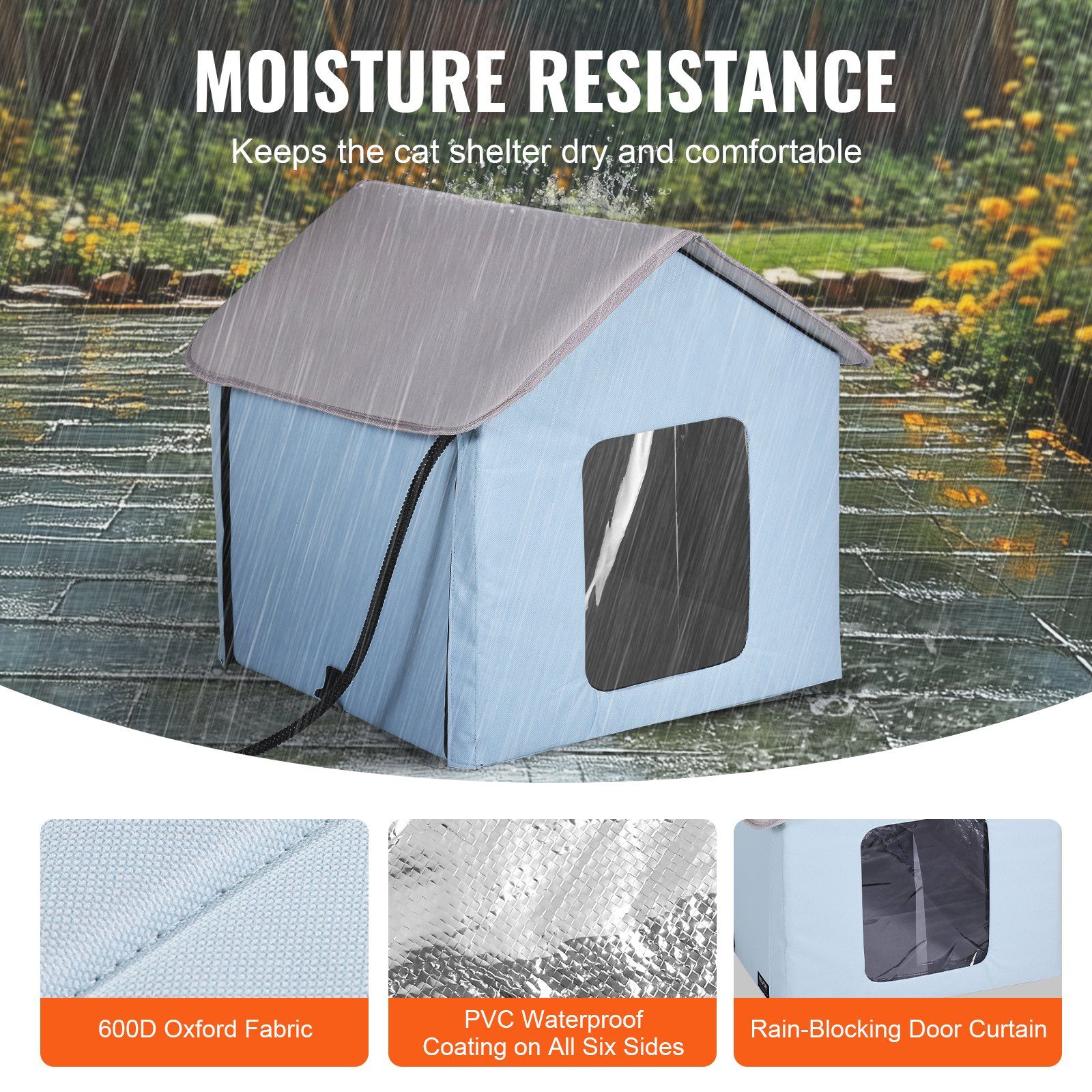 Heated Cat House, Outdoor Kitty Shelter with Timer, 600D Oxford Cloth Foldable Cat Shelter with Heated Pad  for Winter to Stay Warm and Cozy, Blue (Small) - Image 4