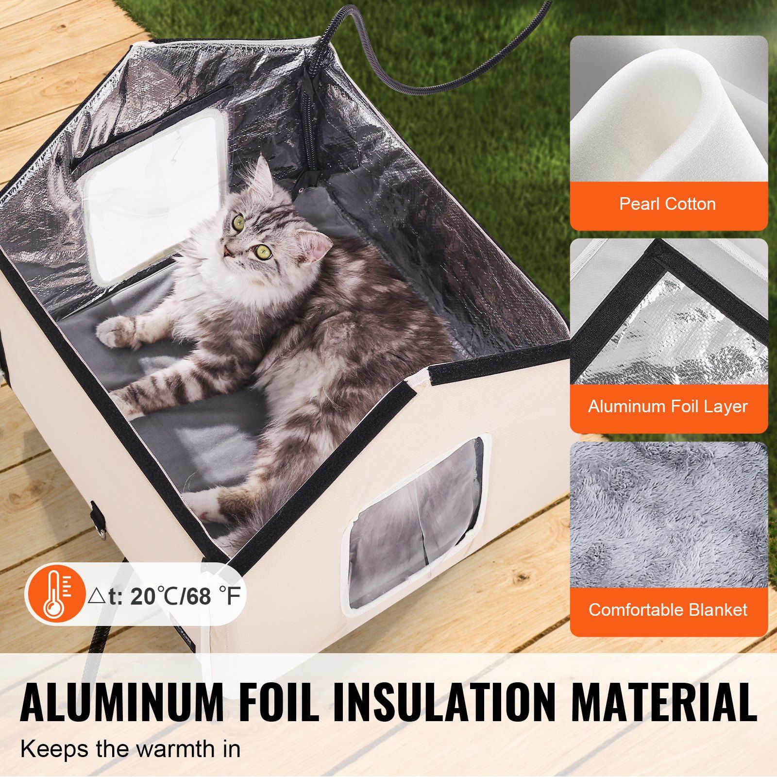 Elevated Heated Cat House, Outdoor Kitty Shelter with Timer, 600D Oxford Cloth Foldable Cat Shelter with Heated Pad for Winter to Stay Warm and Cozy, Brown (Middle) - Image 3