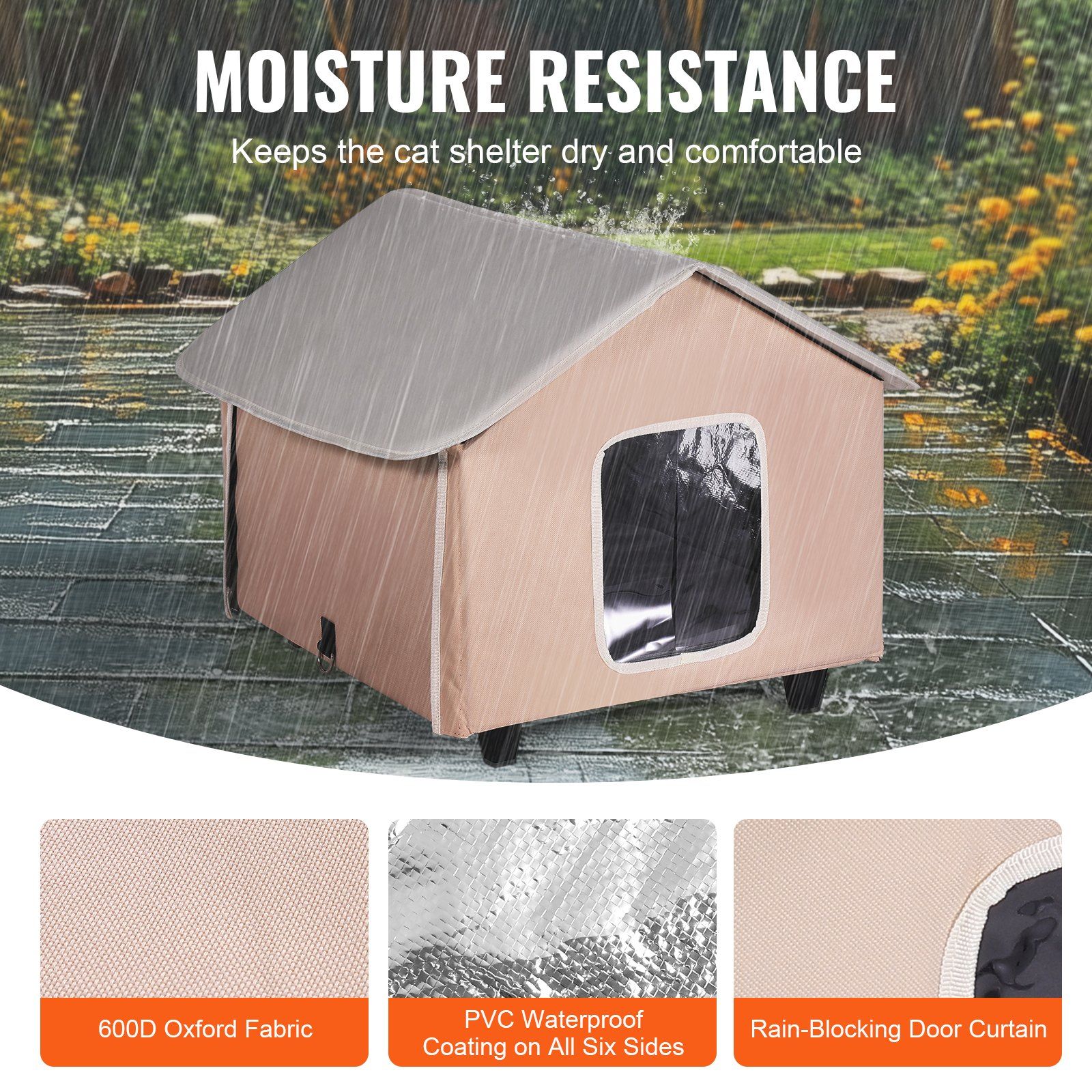 Elevated Heated Cat House, Outdoor Kitty Shelter with Timer, 600D Oxford Cloth Foldable Cat Shelter with Heated Pad for Winter to Stay Warm and Cozy, Brown (Middle) - Image 4