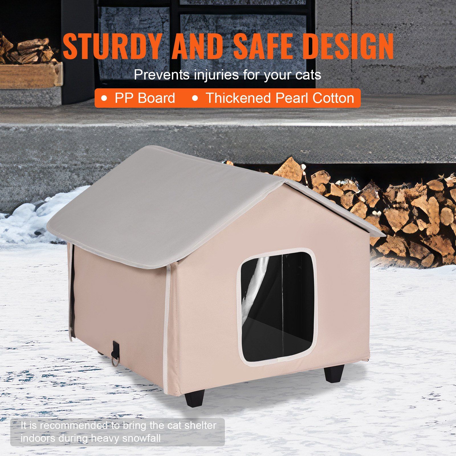 Elevated Heated Cat House, Outdoor Kitty Shelter with Timer, 600D Oxford Cloth Foldable Cat Shelter with Heated Pad for Winter to Stay Warm and Cozy, Brown (Middle) - Image 5