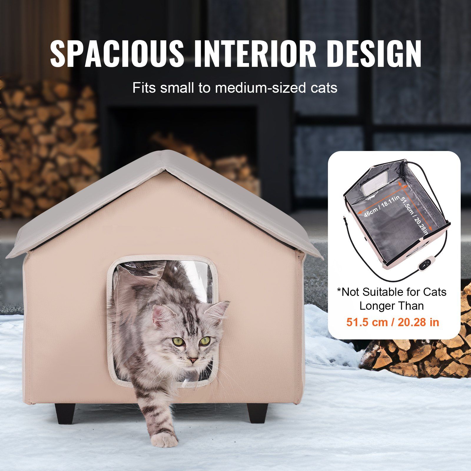 Elevated Heated Cat House, Outdoor Kitty Shelter with Timer, 600D Oxford Cloth Foldable Cat Shelter with Heated Pad for Winter to Stay Warm and Cozy, Brown (Middle) - Image 6