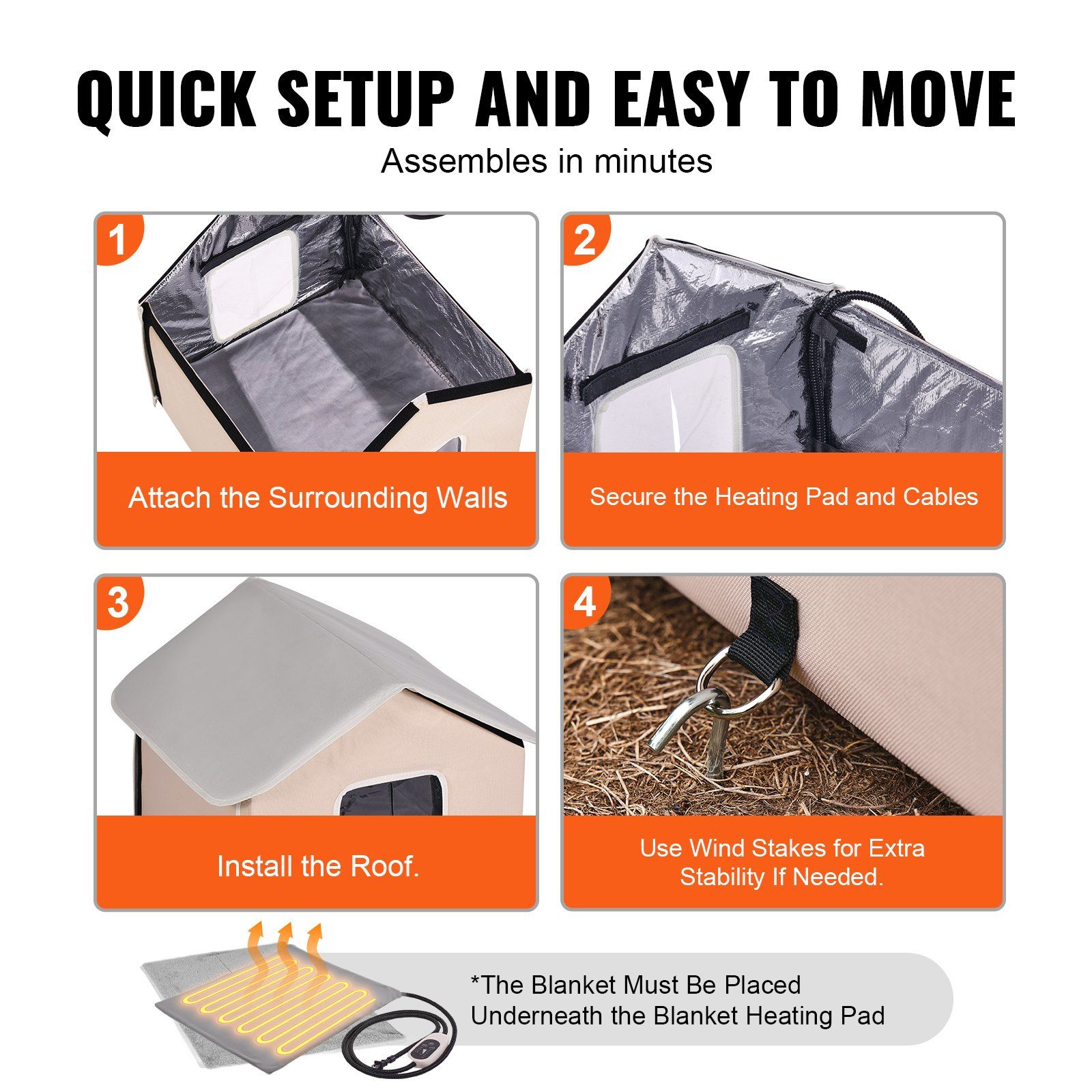 Elevated Heated Cat House, Outdoor Kitty Shelter with Timer, 600D Oxford Cloth Foldable Cat Shelter with Heated Pad for Winter to Stay Warm and Cozy, Brown (Middle) - Image 7
