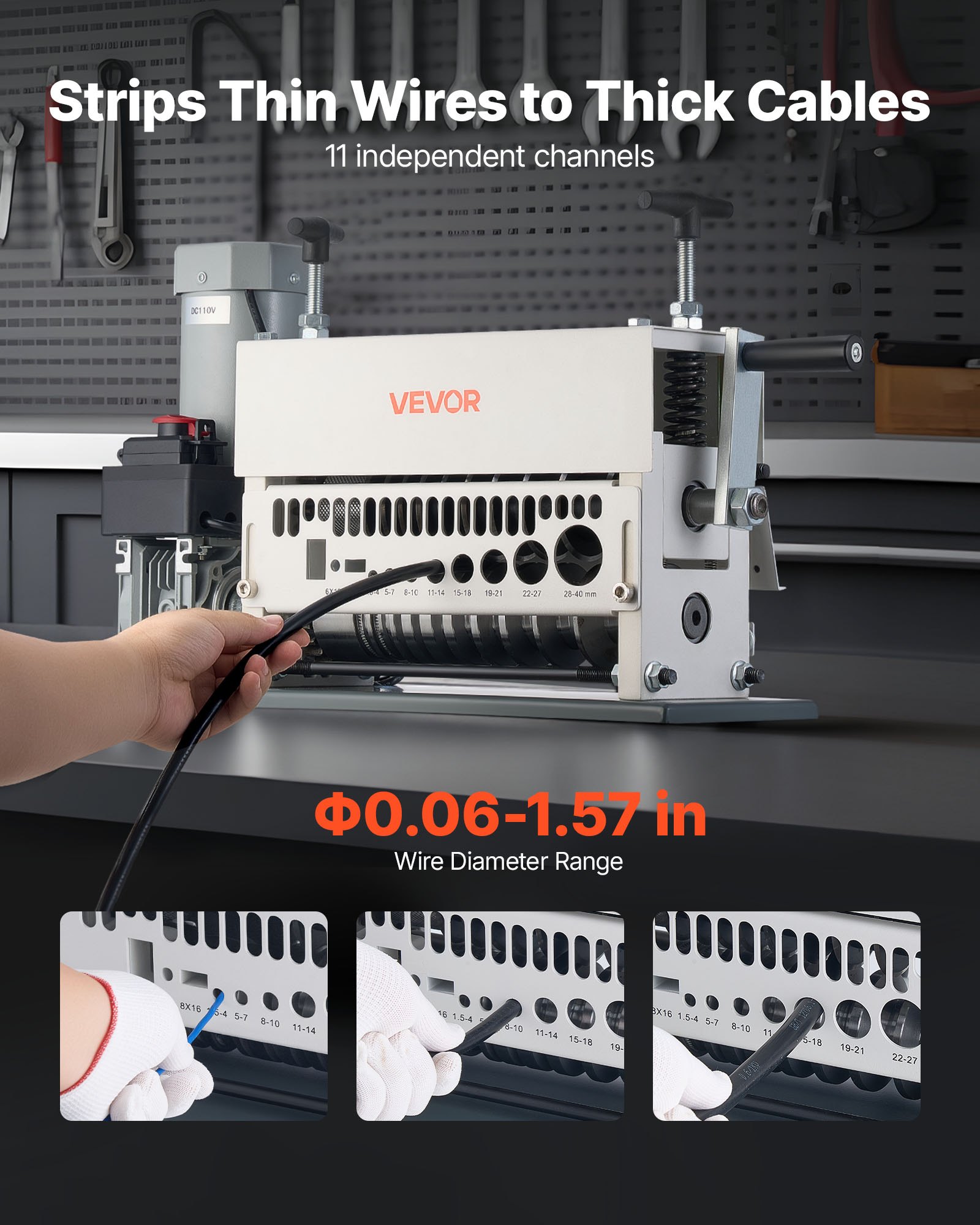 Electric Wire Stripper Machine, 1.5-40 mm, 11 Channel Automatic Copper Cable Stripper, 370W Wire Stripper Tool with Manual Hand Crank Mode, Emergency Stop Button, for Scrap Copper Recycling - Image 2
