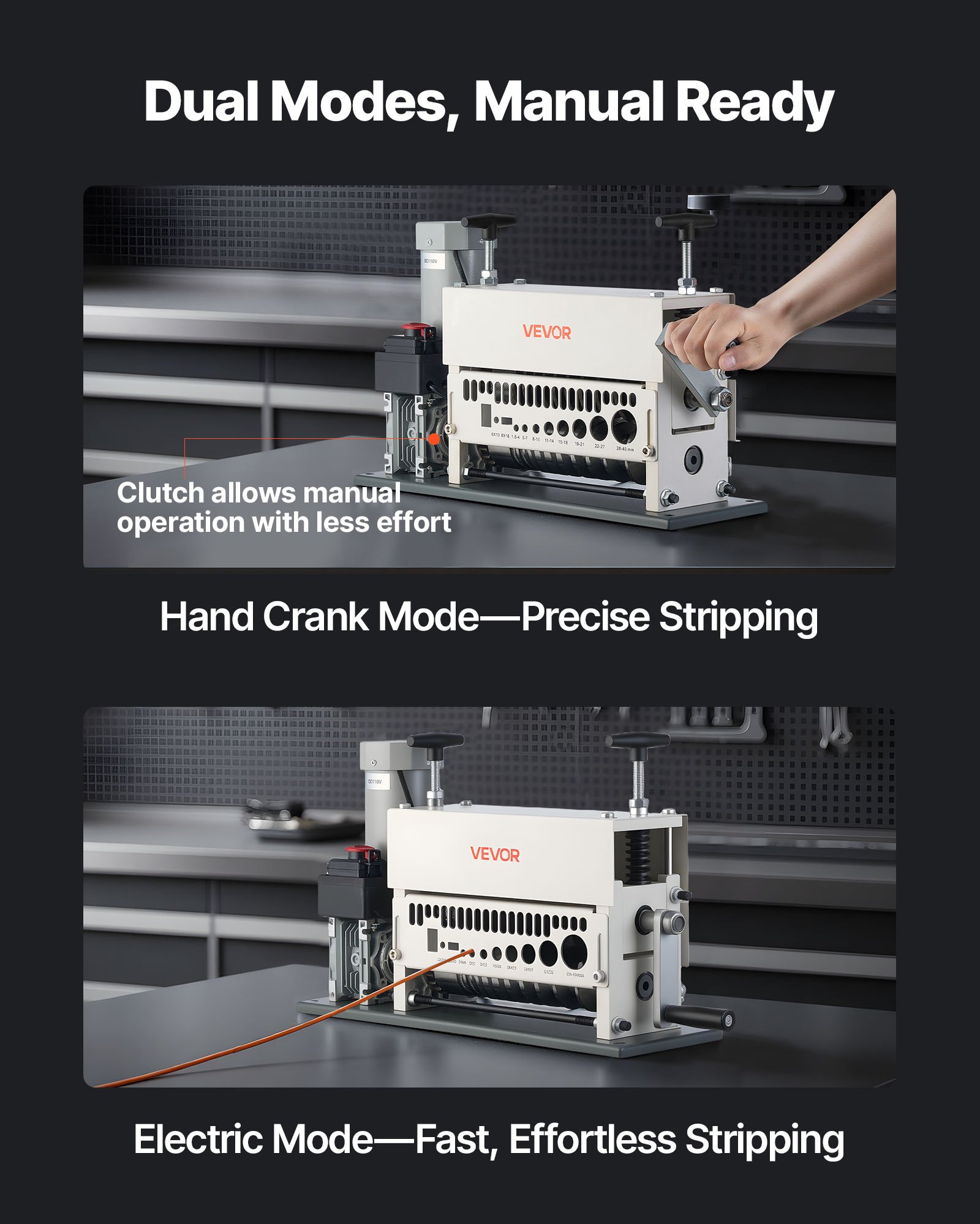 Electric Wire Stripper Machine, 1.5-40 mm, 11 Channel Automatic Copper Cable Stripper, 370W Wire Stripper Tool with Manual Hand Crank Mode, Emergency Stop Button, for Scrap Copper Recycling - Image 5