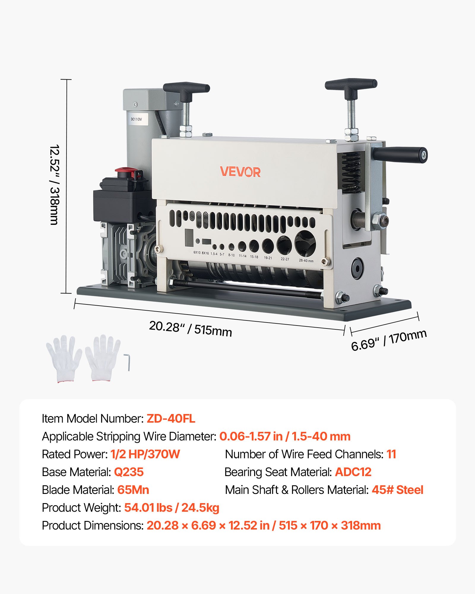 Electric Wire Stripper Machine, 1.5-40 mm, 11 Channel Automatic Copper Cable Stripper, 370W Wire Stripper Tool with Manual Hand Crank Mode, Emergency Stop Button, for Scrap Copper Recycling - Image 7