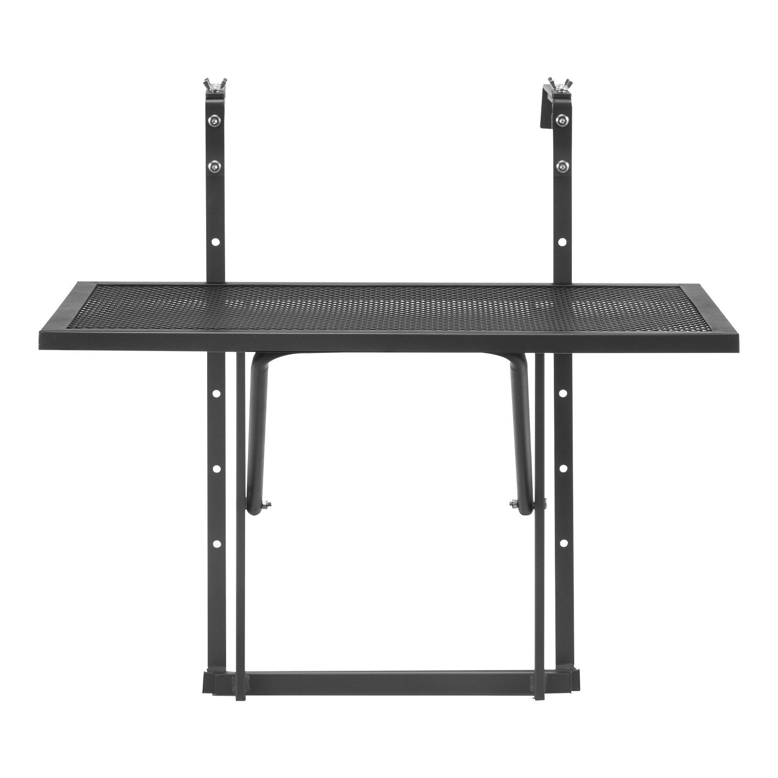 Balcony Hanging Table, 610 x 410 mm Metal Folding Balcony Railing Table, Outdoor Balcony Bar Table for Railings, 5-Level Adjustable, Fit Railing from 1