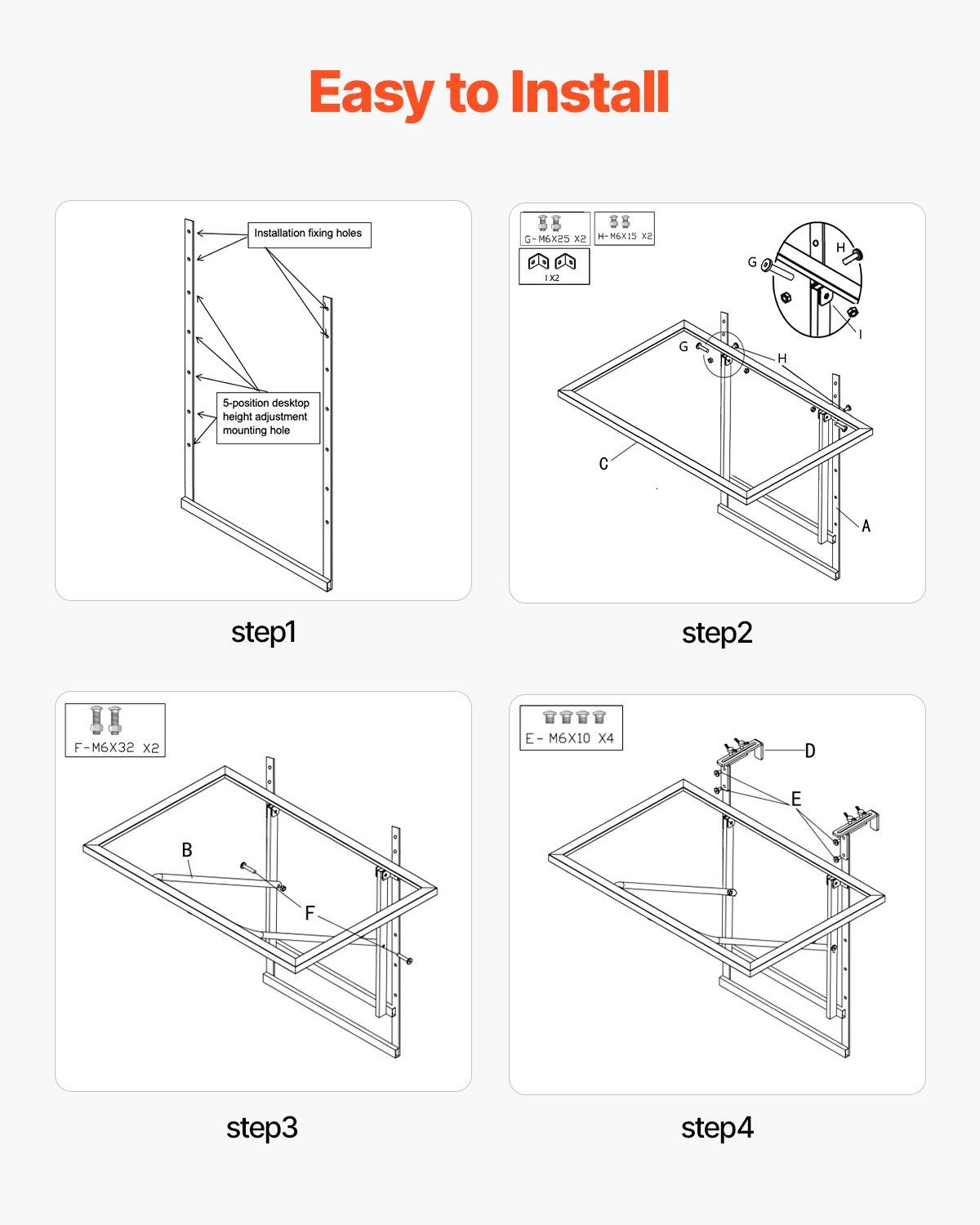 Balcony Hanging Table, 610 x 410 mm Metal Folding Balcony Railing Table, Outdoor Balcony Bar Table for Railings, 5-Level Adjustable, Fit Railing from 1