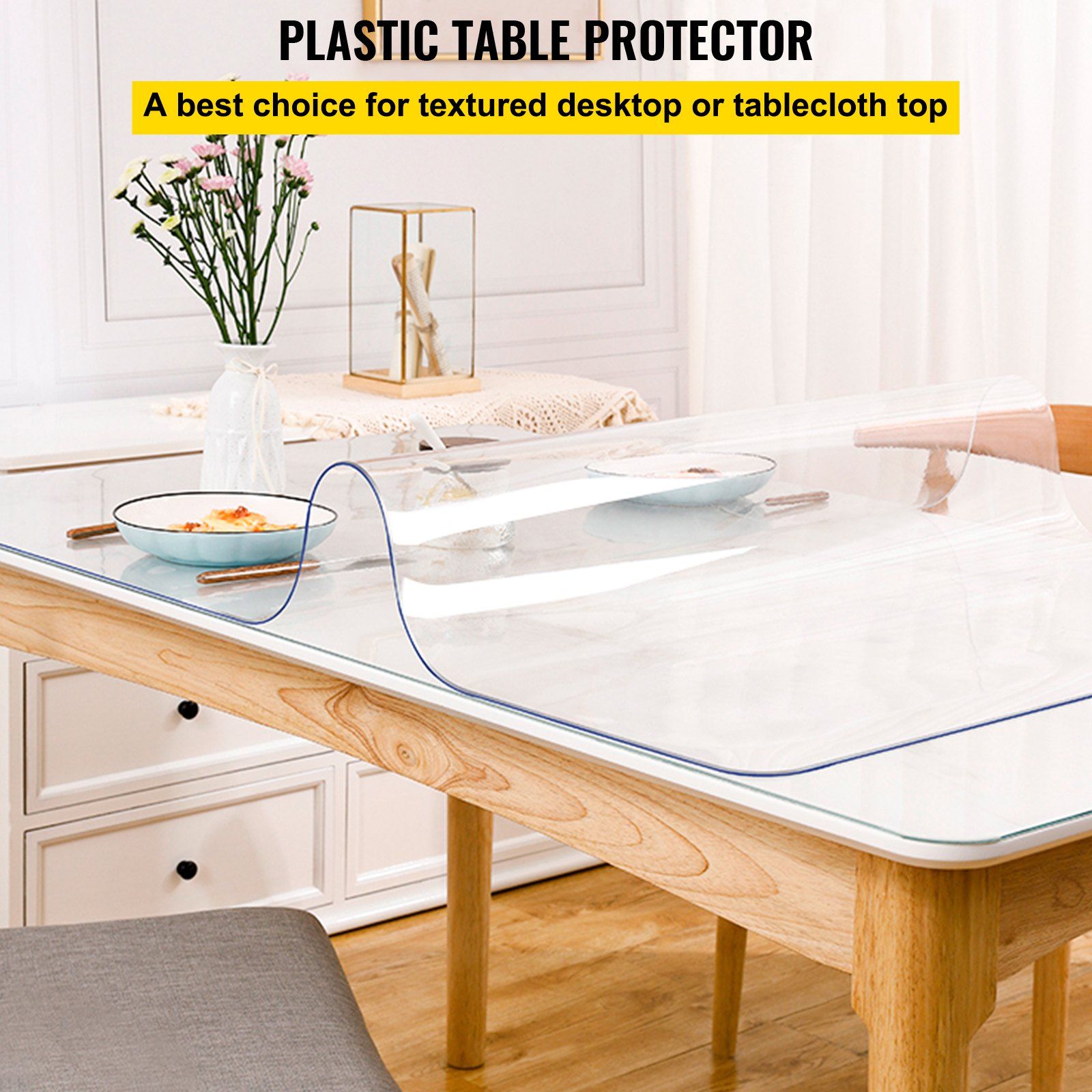 Plastic Table Cover 101.6 x 182.8 cm, 1.5 mm Thick Clear Table Protector, Rectangle Clear Desk Mat, Waterproof & Easy Cleaning for Office Dresser Night Stand - Image 2