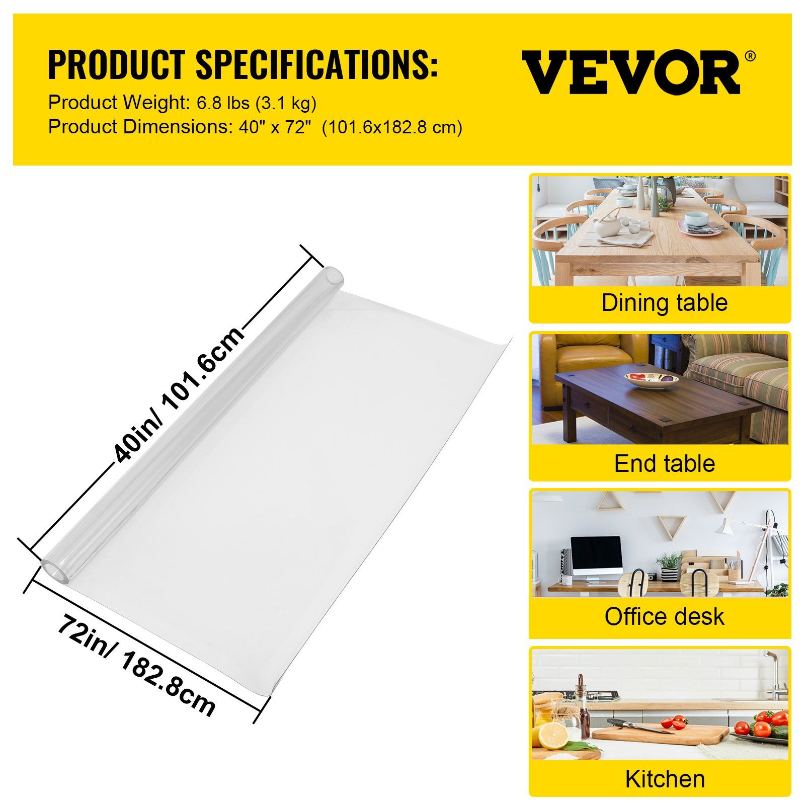 Plastic Table Cover 101.6 x 182.8 cm, 1.5 mm Thick Clear Table Protector, Rectangle Clear Desk Mat, Waterproof & Easy Cleaning for Office Dresser Night Stand - Image 7