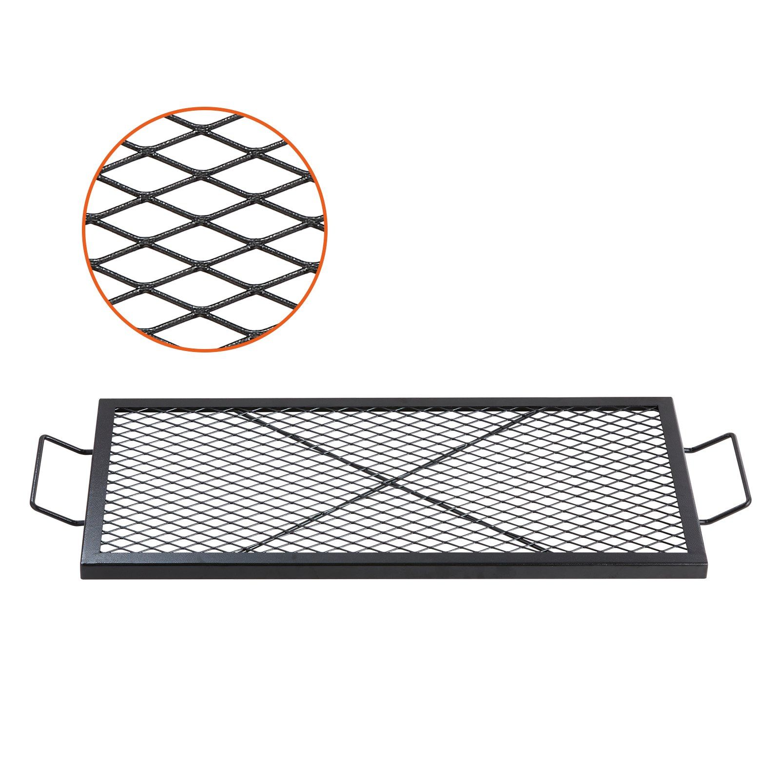 X-Marks Fire Pit Grill Grate, Rectangle Cooking Grate, Heavy Duty Steel Campfire BBQ Grill Grid with Handle & Support X Wire, Portable Camping Cookware for Outside Party Gathering, 81 cm Black - Image 1