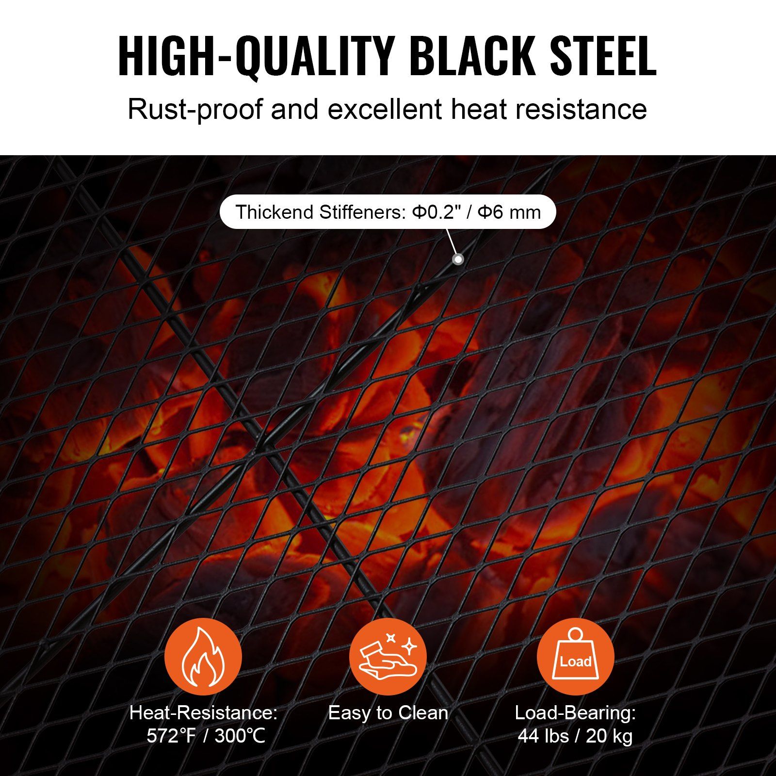 X-Marks Fire Pit Grill Grate, Rectangle Cooking Grate, Heavy Duty Steel Campfire BBQ Grill Grid with Handle & Support X Wire, Portable Camping Cookware for Outside Party Gathering, 81 cm Black - Image 3