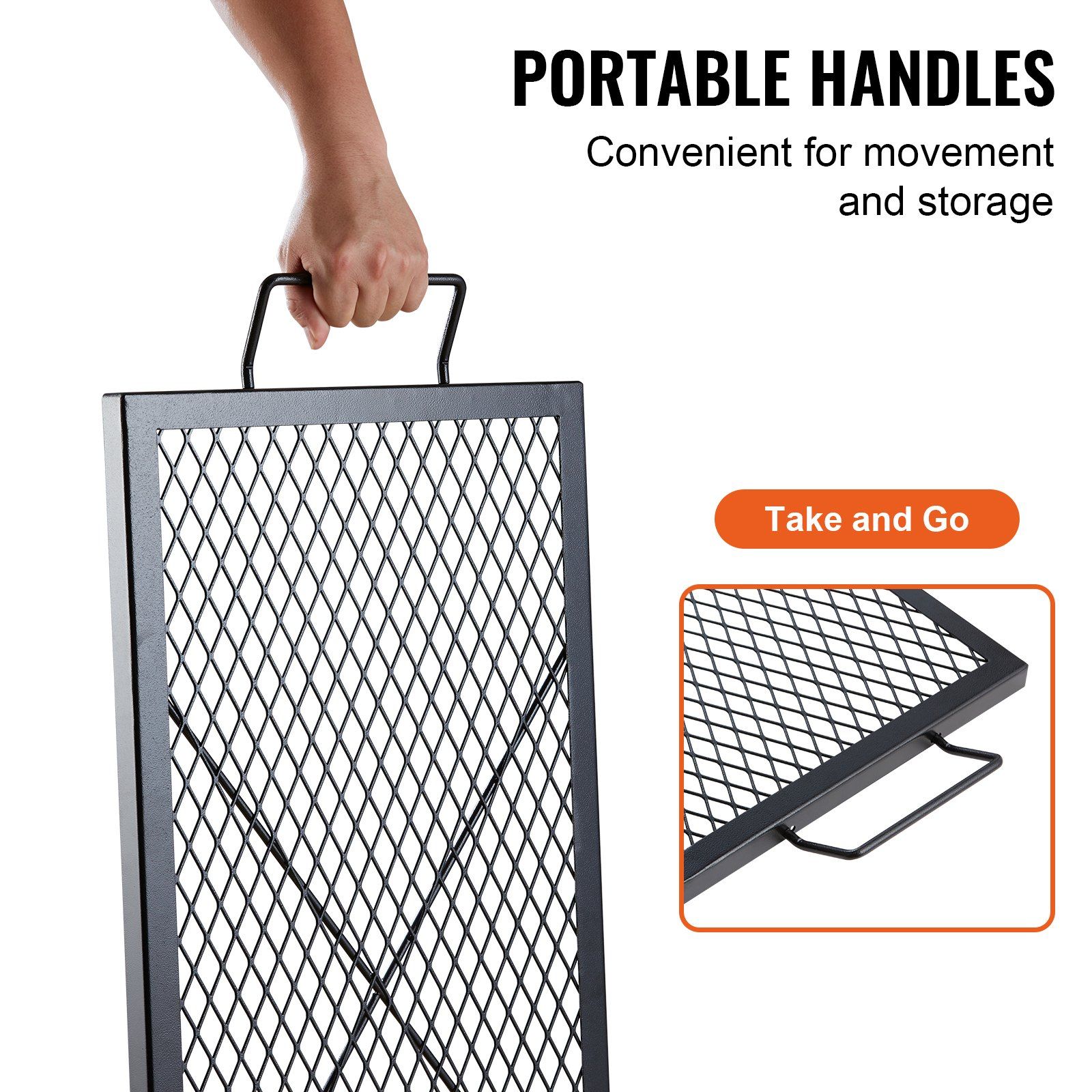 X-Marks Fire Pit Grill Grate, Rectangle Cooking Grate, Heavy Duty Steel Campfire BBQ Grill Grid with Handle & Support X Wire, Portable Camping Cookware for Outside Party Gathering, 81 cm Black - Image 5
