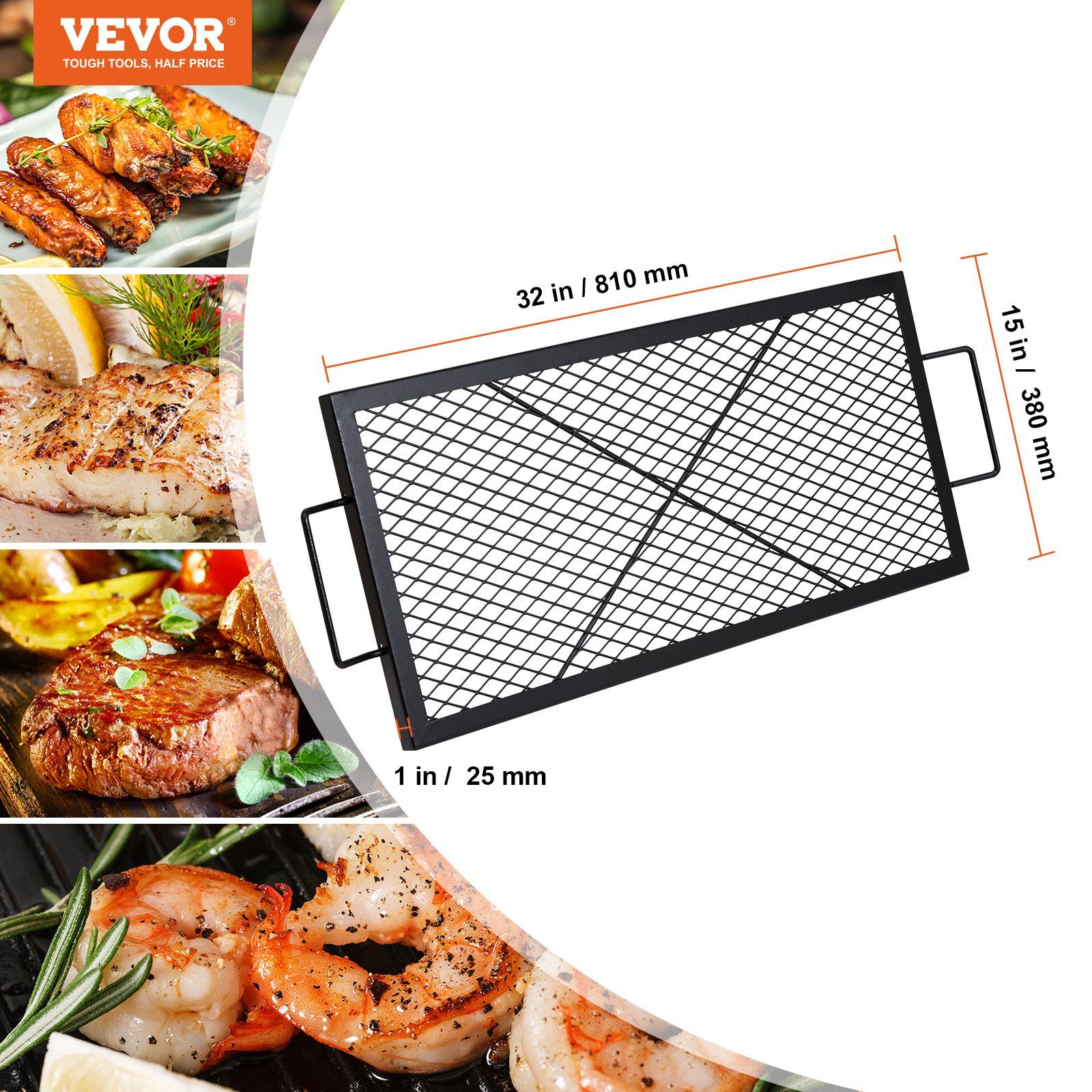 X-Marks Fire Pit Grill Grate, Rectangle Cooking Grate, Heavy Duty Steel Campfire BBQ Grill Grid with Handle & Support X Wire, Portable Camping Cookware for Outside Party Gathering, 81 cm Black - Image 7