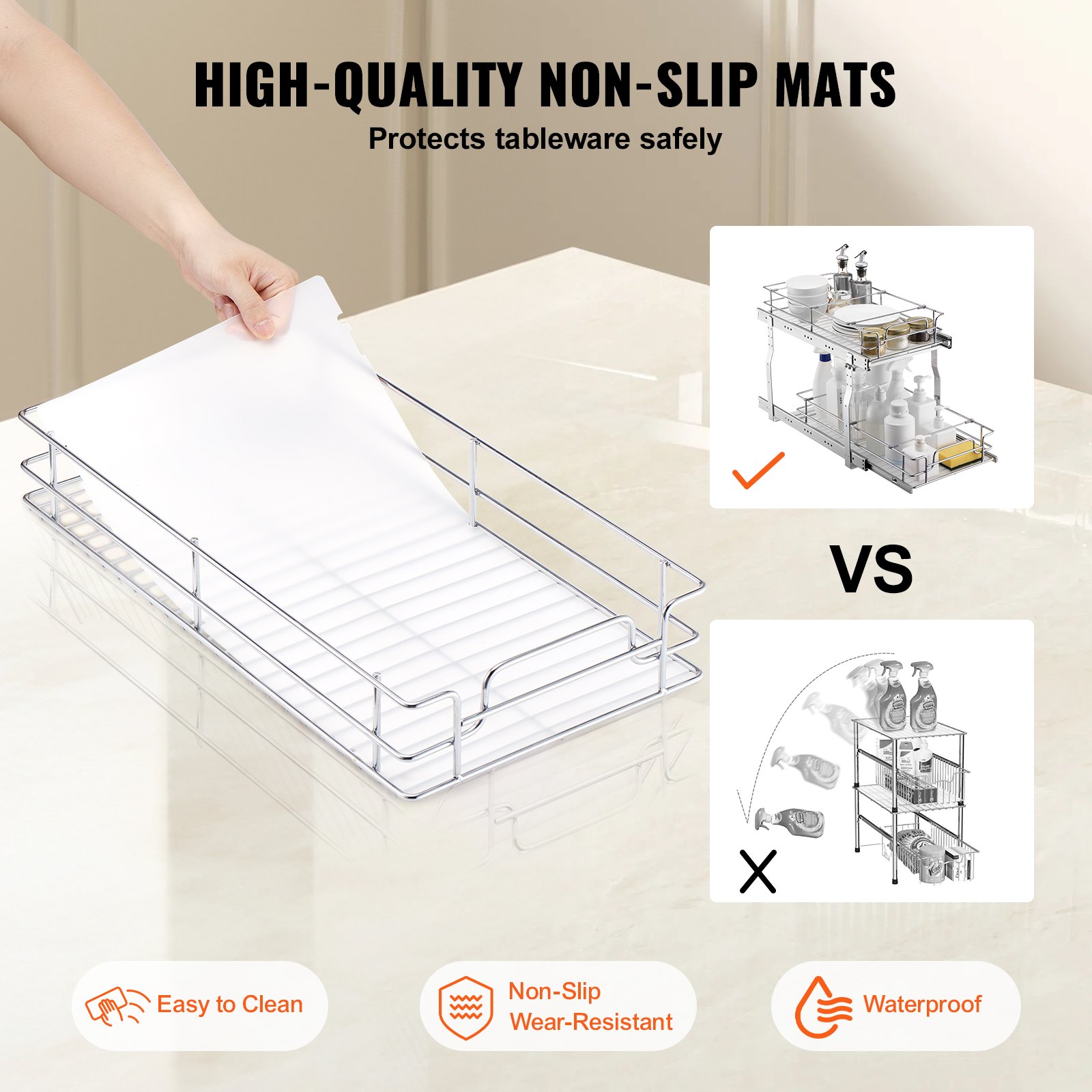 12"Wx21"Dx15"H Pull Out Cabinet Organizer, Heavy Duty Slide Out Pantry Shelves, Steel Roll Out Drawers, Sliding Drawer Storage for Home Under Sink, 13.5"Wx22"Dx18"H Install Size for Cabinet - Image 4