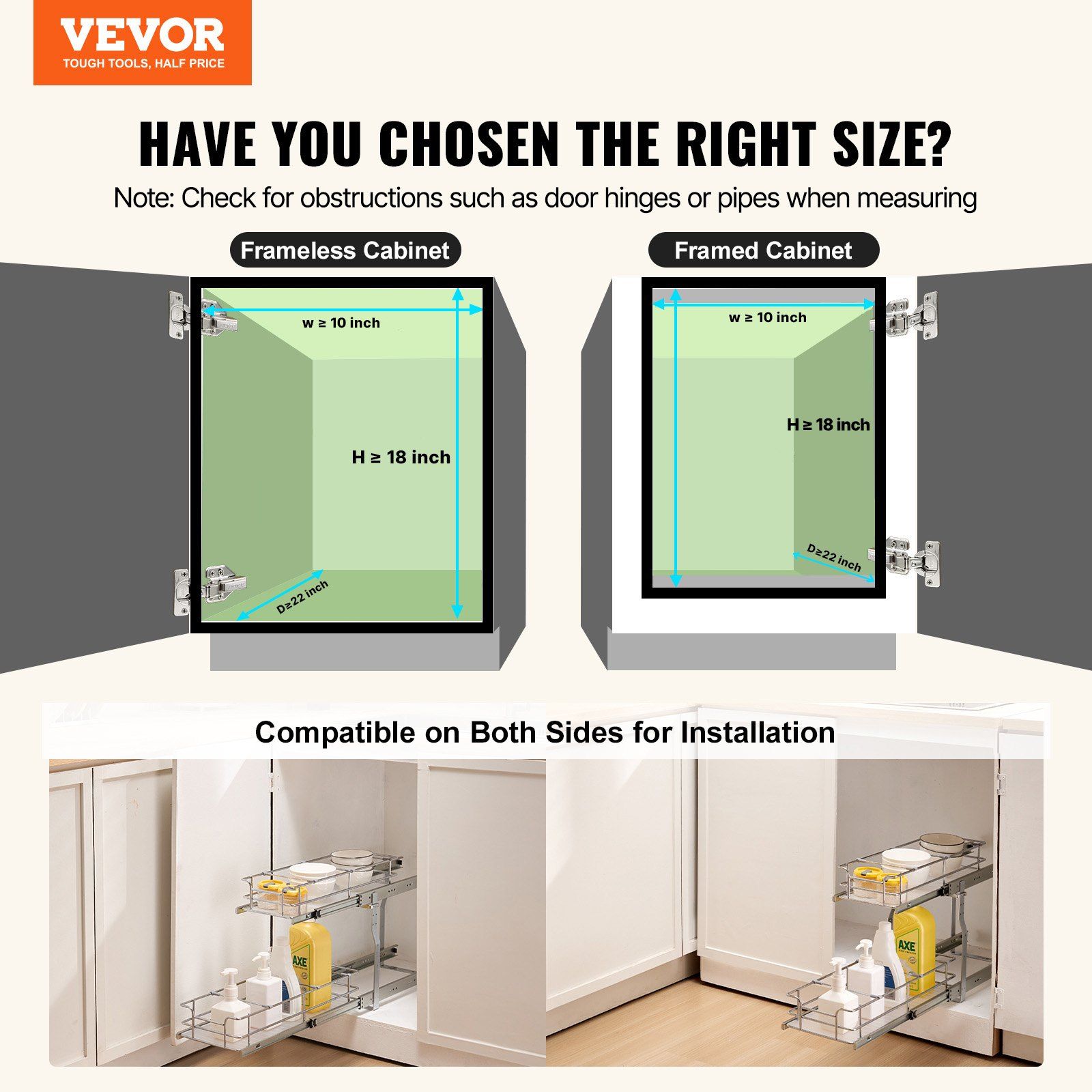 215 x 533 x 385mm  Pull Out Cabinet Organizer, Heavy Duty Slide Out Pantry Shelves, Steel Roll Out Drawers, Sliding Drawer Storage for Home Under Sink, 245 x 563 x 485 mm Install Size for Cabinet - Image 2