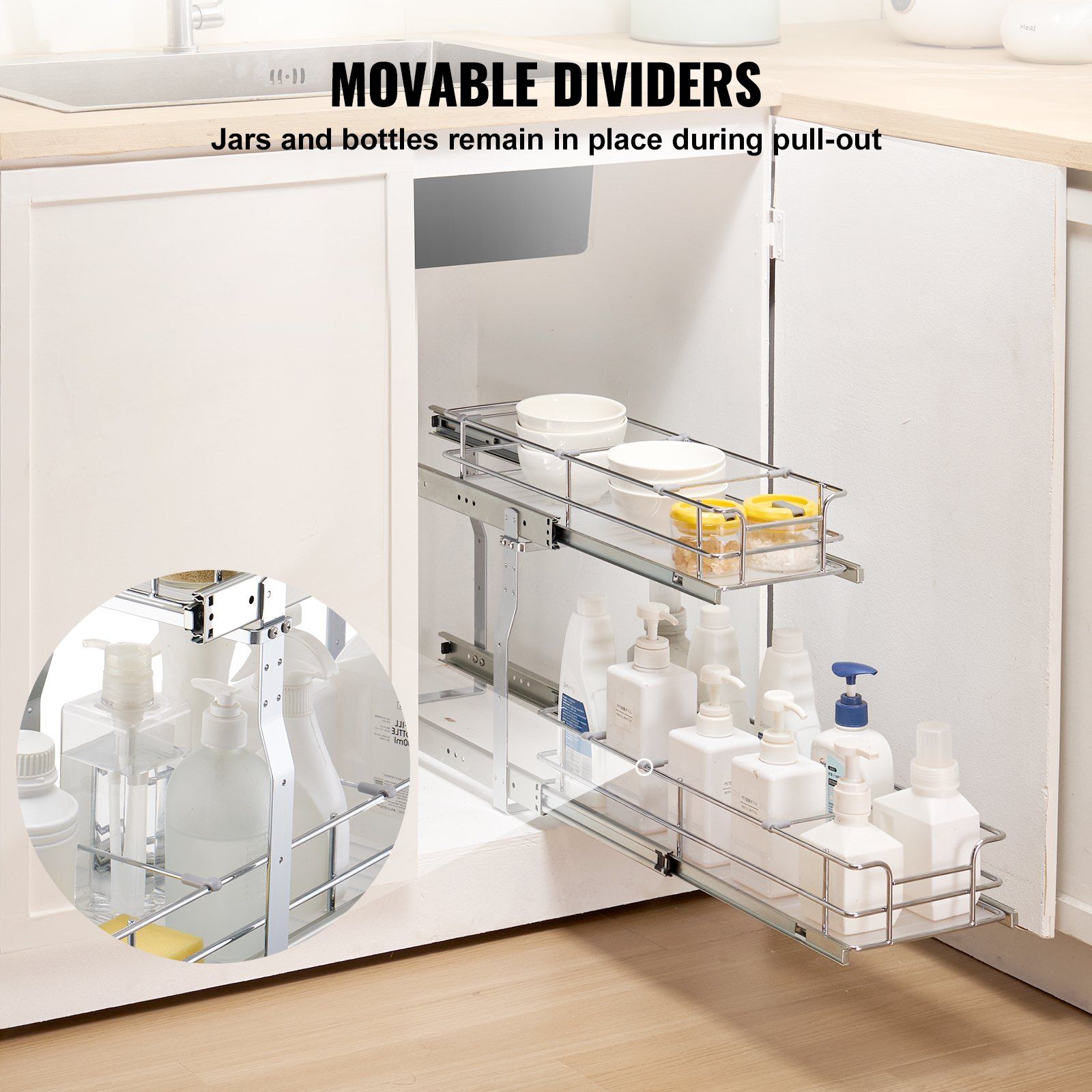 215 x 533 x 385mm  Pull Out Cabinet Organizer, Heavy Duty Slide Out Pantry Shelves, Steel Roll Out Drawers, Sliding Drawer Storage for Home Under Sink, 245 x 563 x 485 mm Install Size for Cabinet - Image 3