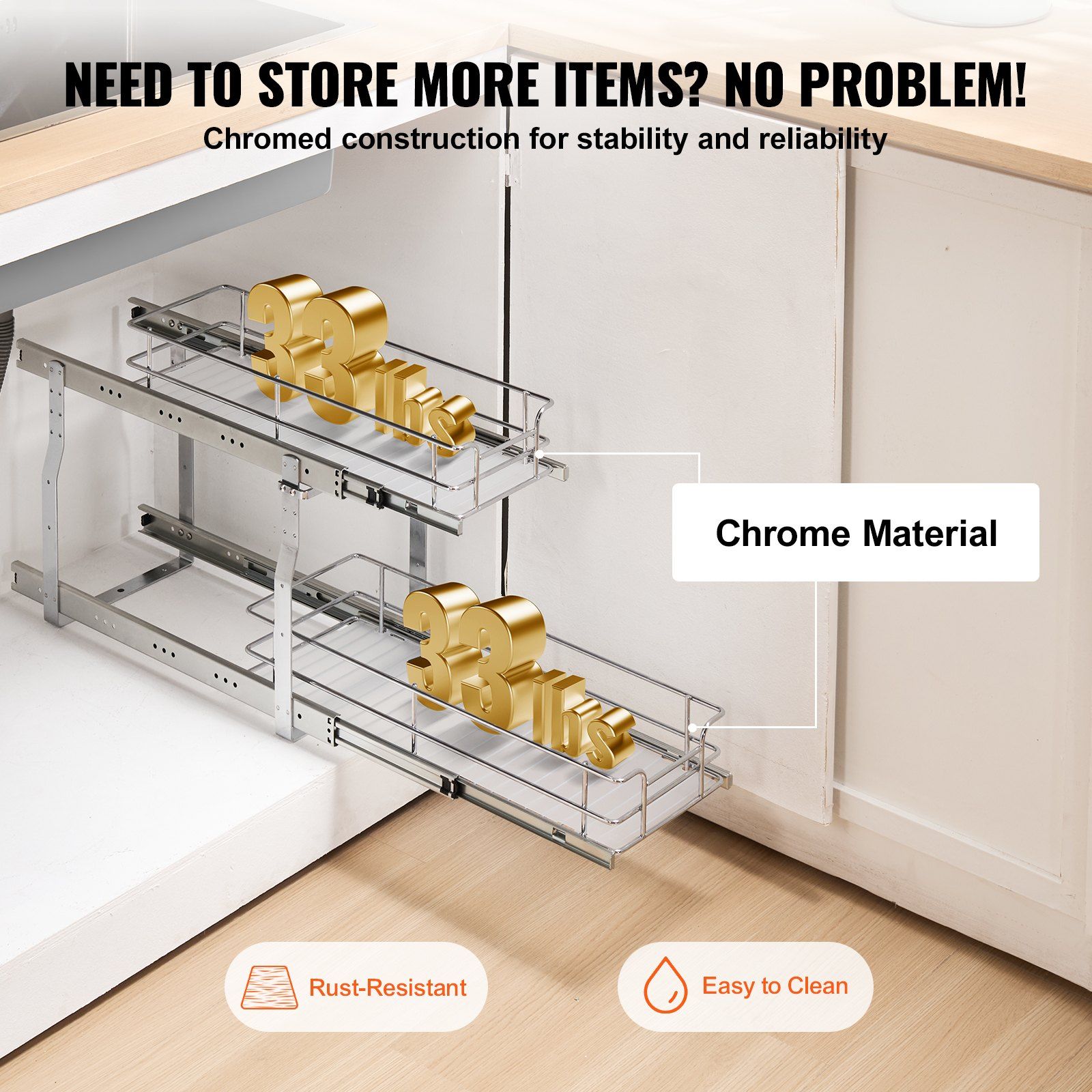 215 x 533 x 385mm  Pull Out Cabinet Organizer, Heavy Duty Slide Out Pantry Shelves, Steel Roll Out Drawers, Sliding Drawer Storage for Home Under Sink, 245 x 563 x 485 mm Install Size for Cabinet - Image 5