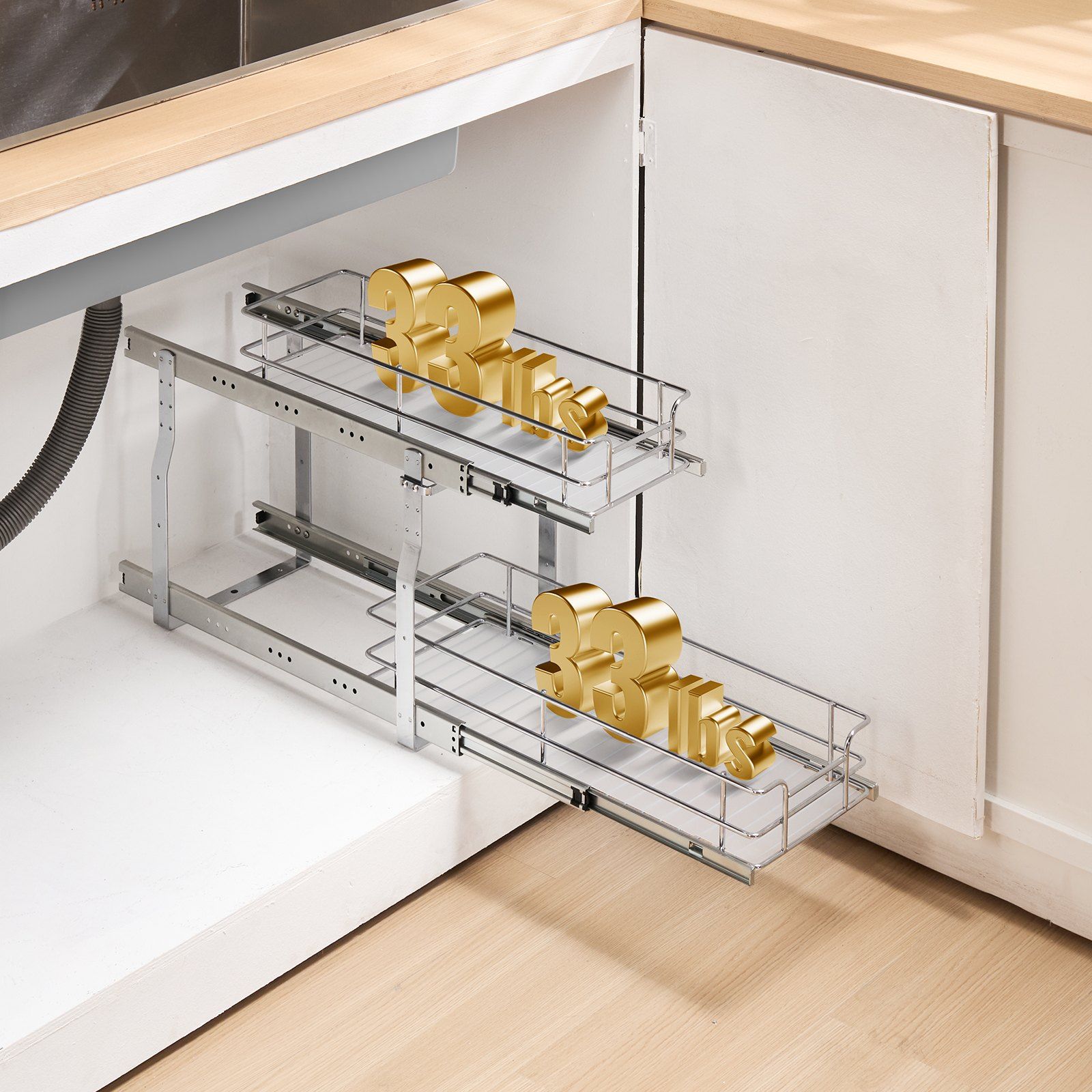 215 x 533 x 385mm  Pull Out Cabinet Organizer, Heavy Duty Slide Out Pantry Shelves, Steel Roll Out Drawers, Sliding Drawer Storage for Home Under Sink, 245 x 563 x 485 mm Install Size for Cabinet - Image 7