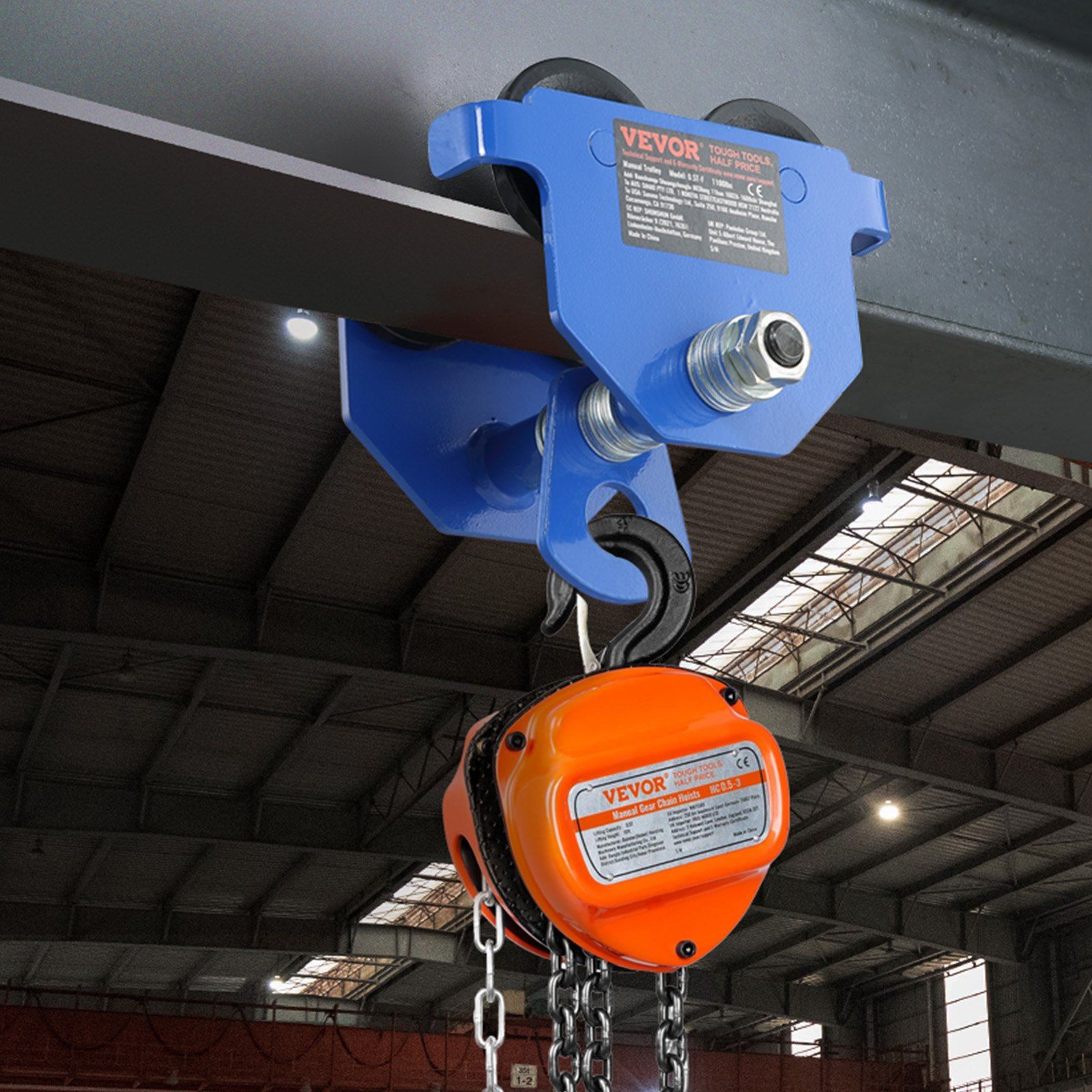 Manual Trolley, 0.5 Ton Load Capacity Push Beam Trolley with Dual Wheels, Adjustable for I-Beam Flange Width 63.5 mm to 139.7 mm, Heavy Duty Alloy Steel Garage Hoist for Straight Curved I Beam - Image 8