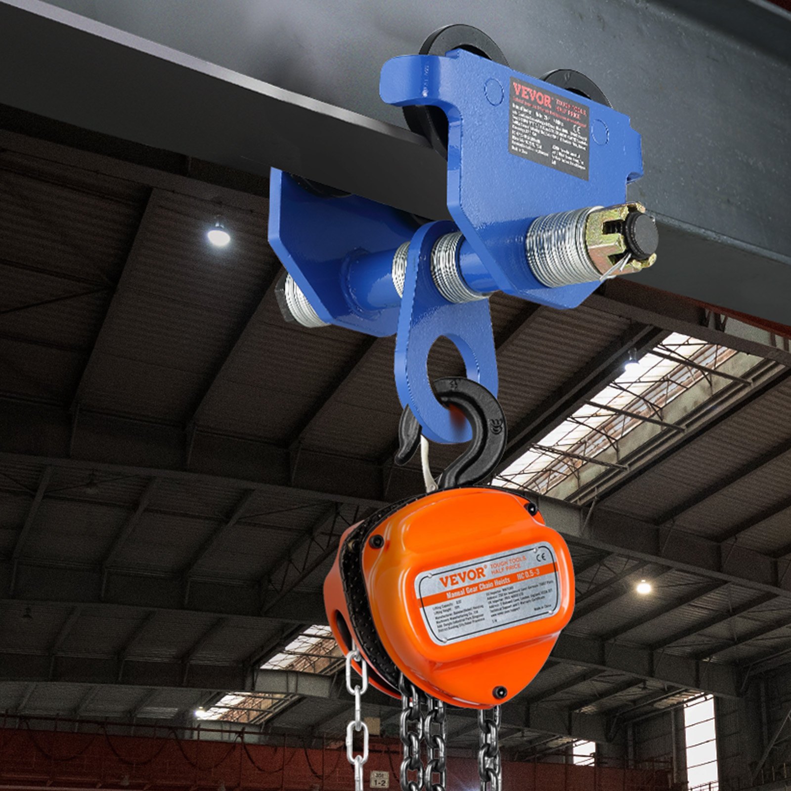 Manual Trolley, 1 Ton Load Capacity, Push Beam Trolley with Dual Wheels, Adjustable for I-Beam Flange Width 63.5 mm to 177.8 mm, Heavy Duty Alloy Steel Garage Hoist for Straight Curved I Beam - Image 8