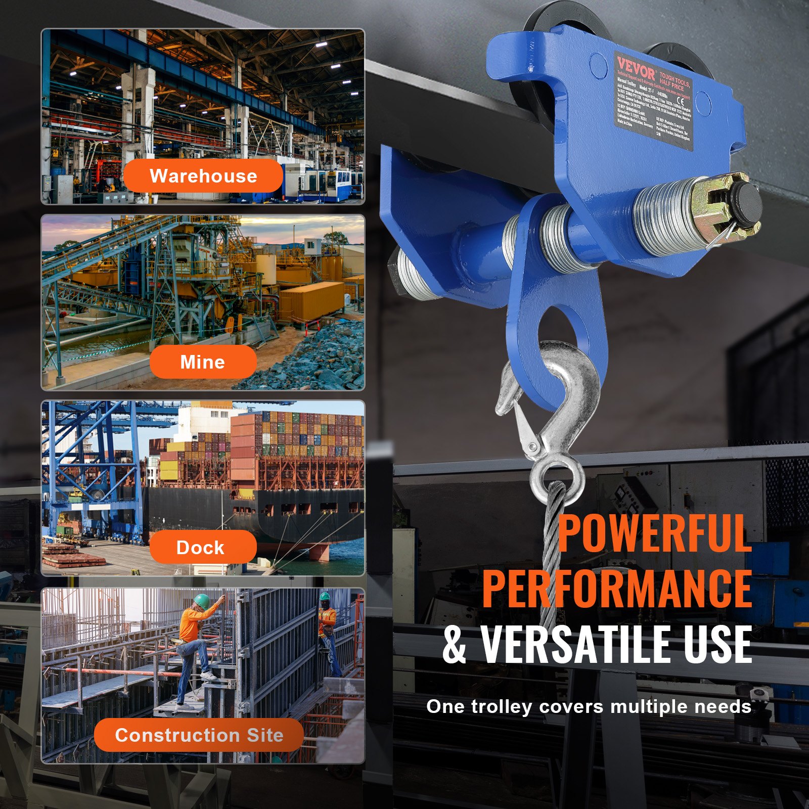 Manual Trolley, 2 Ton Load Capacity, Push Beam Trolley with Dual Wheels, Adjustable for I-Beam Flange Width 63.5 mm to 177.8 mm, Heavy Duty Alloy Steel Garage Hoist for Straight Curved I Beam - Image 6