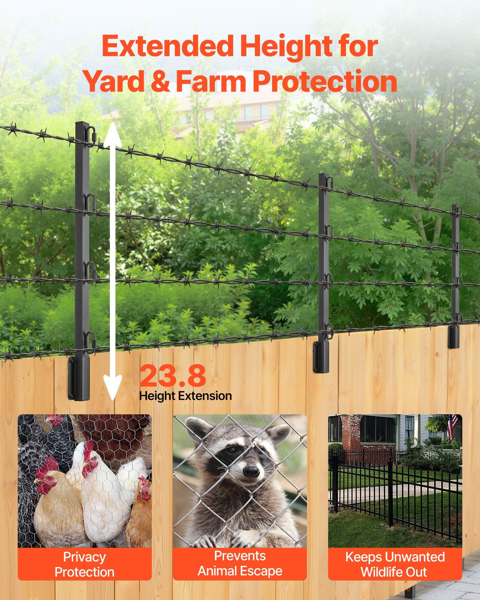 Fence Post Extender, 8 Packs 605 mm Barbed Wire Arm, Sturdy Steel Fence Height Extender, Flat or Surface Mounted Barbed Wire Extension Arms, Protect Privacy and Prevent Pets Jumping Off - Image 2