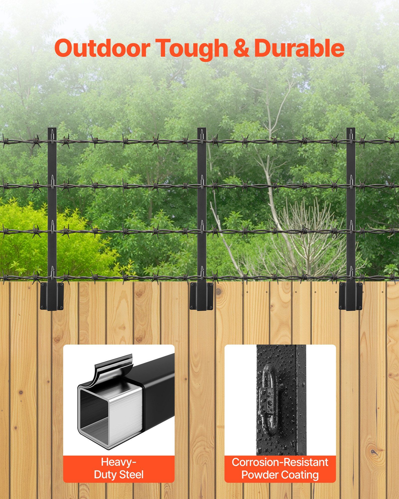 Fence Post Extender, 8 Packs 605 mm Barbed Wire Arm, Sturdy Steel Fence Height Extender, Flat or Surface Mounted Barbed Wire Extension Arms, Protect Privacy and Prevent Pets Jumping Off - Image 3