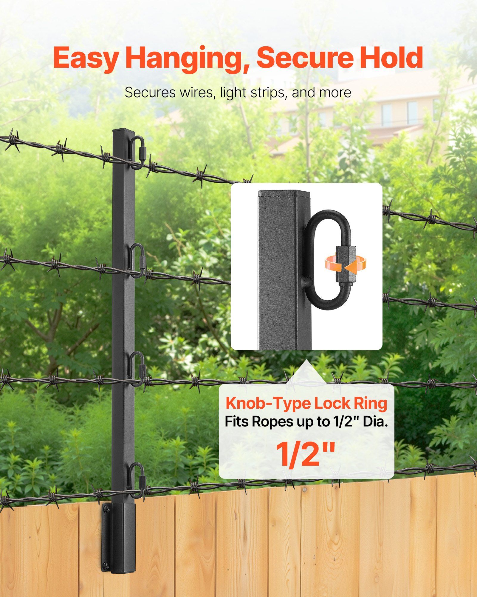 Fence Post Extender, 8 Packs 605 mm Barbed Wire Arm, Sturdy Steel Fence Height Extender, Flat or Surface Mounted Barbed Wire Extension Arms, Protect Privacy and Prevent Pets Jumping Off - Image 4