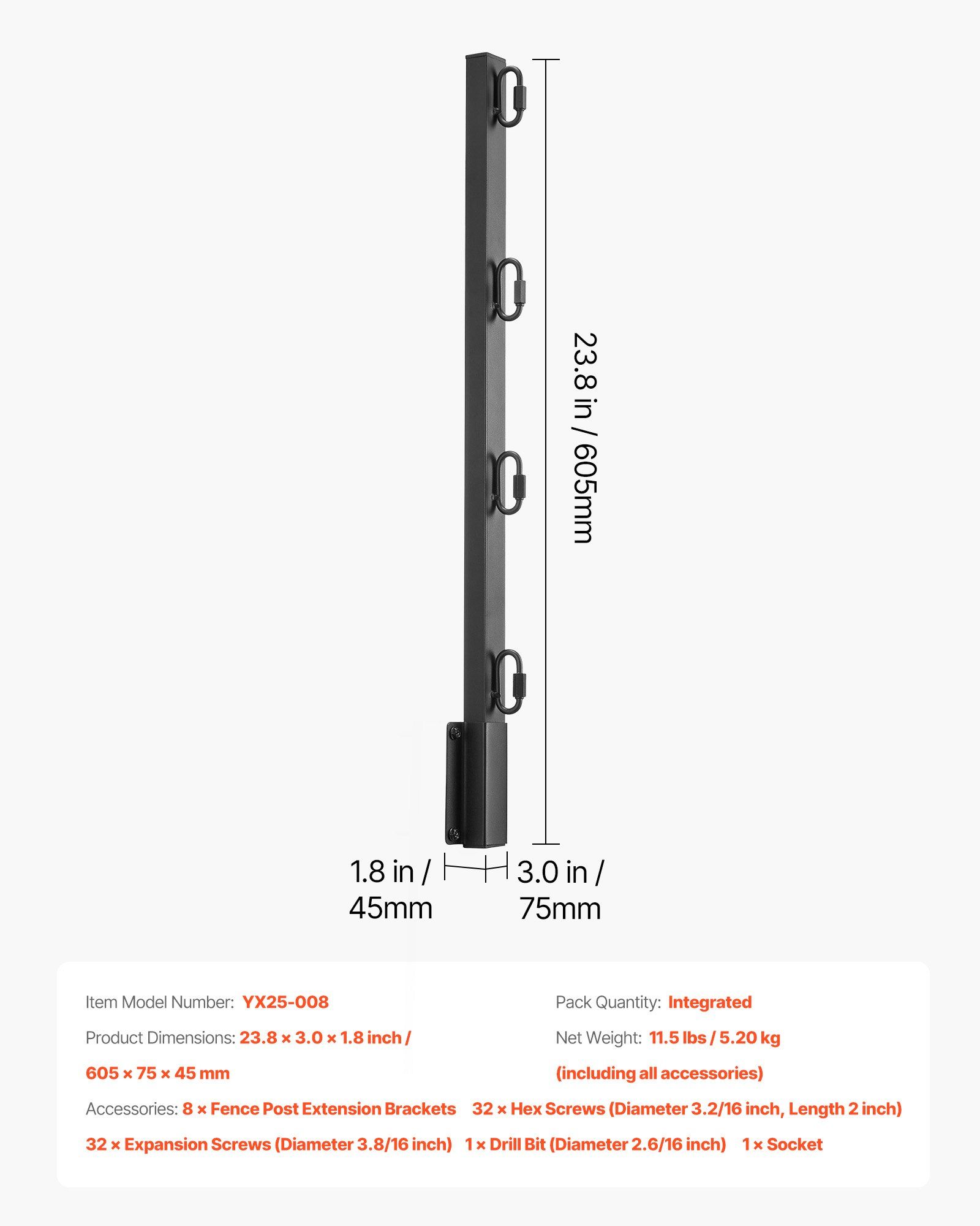 Fence Post Extender, 8 Packs 605 mm Barbed Wire Arm, Sturdy Steel Fence Height Extender, Flat or Surface Mounted Barbed Wire Extension Arms, Protect Privacy and Prevent Pets Jumping Off - Image 7